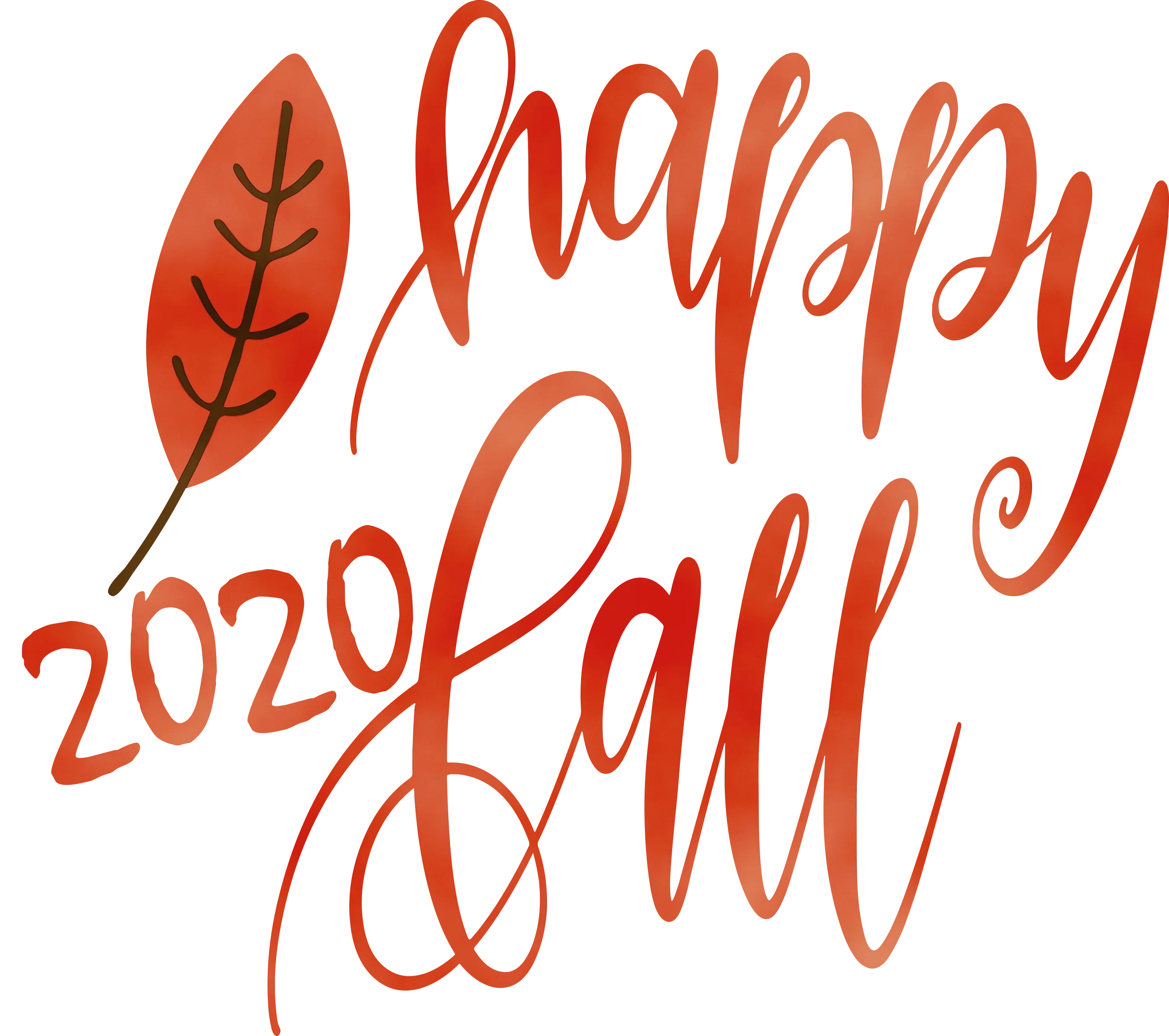 Happy Fall 2020 Text with Leaf
