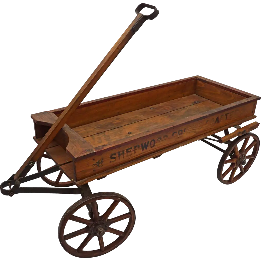 Vintage Wooden Wagon with Wheels