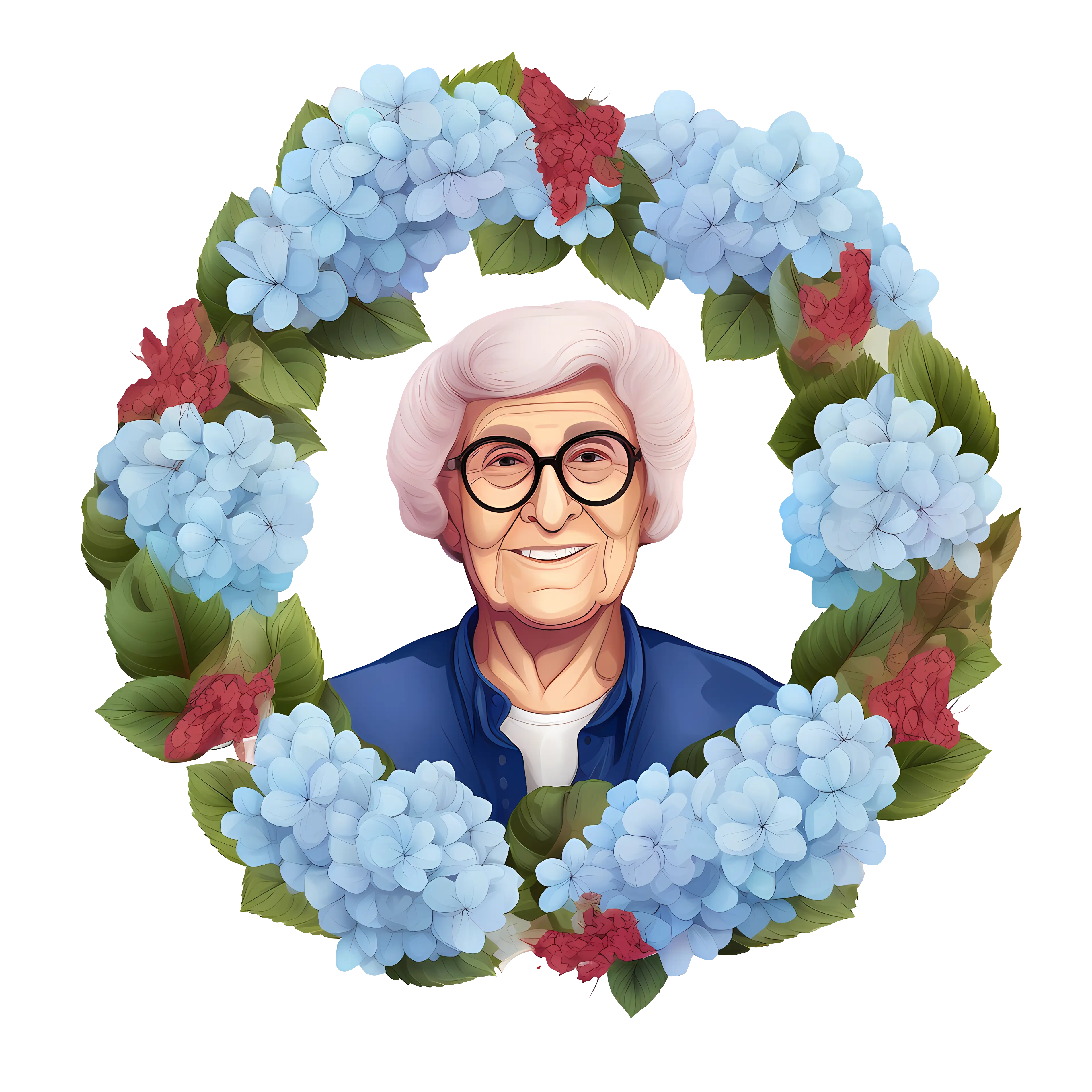 Elderly Woman Portrait with Hydrangea Wreath
