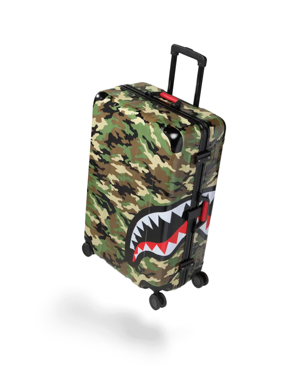 Camouflage Rolling Suitcase with Shark Design