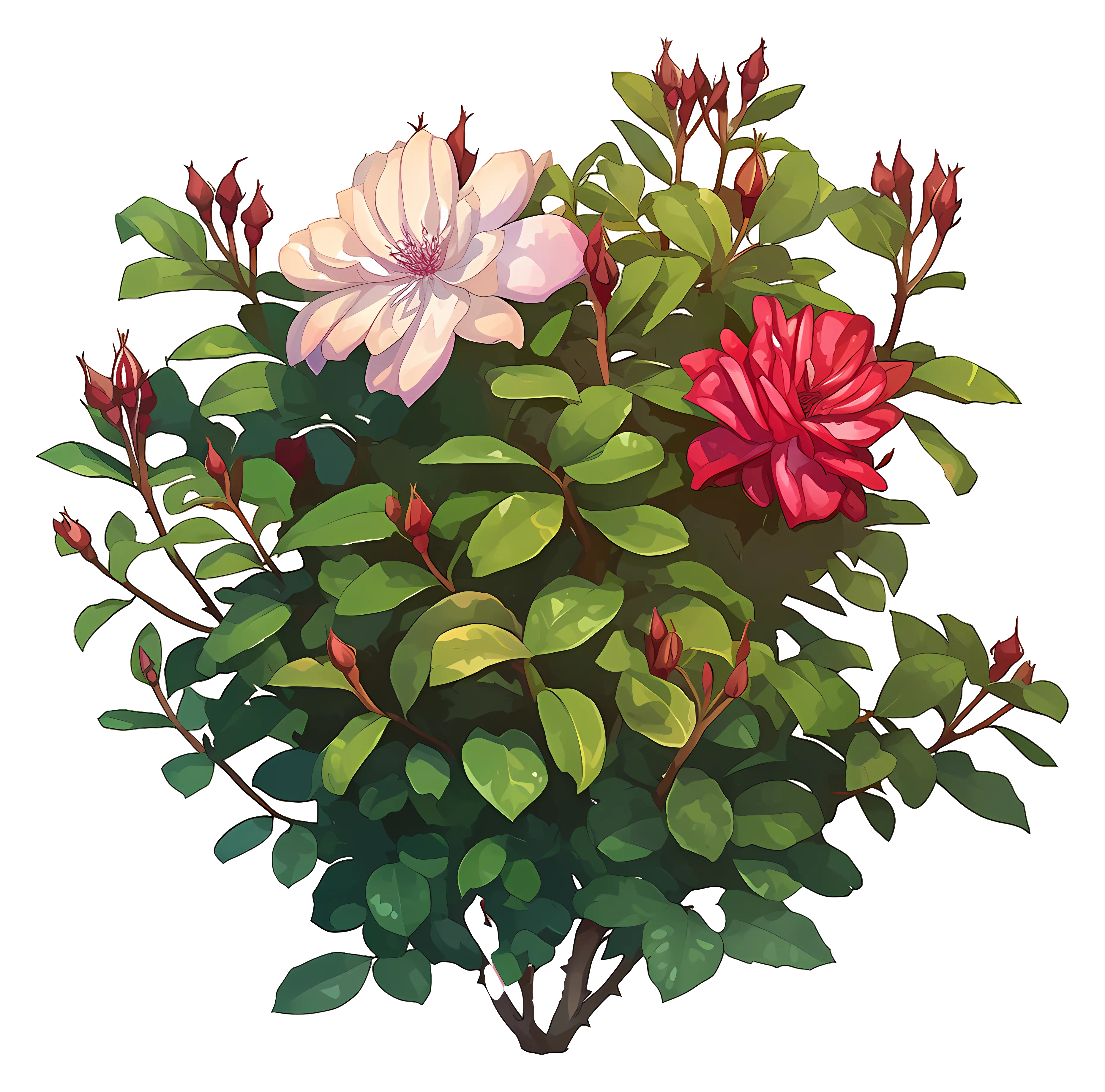 Rose Bush with Red and White Flowers