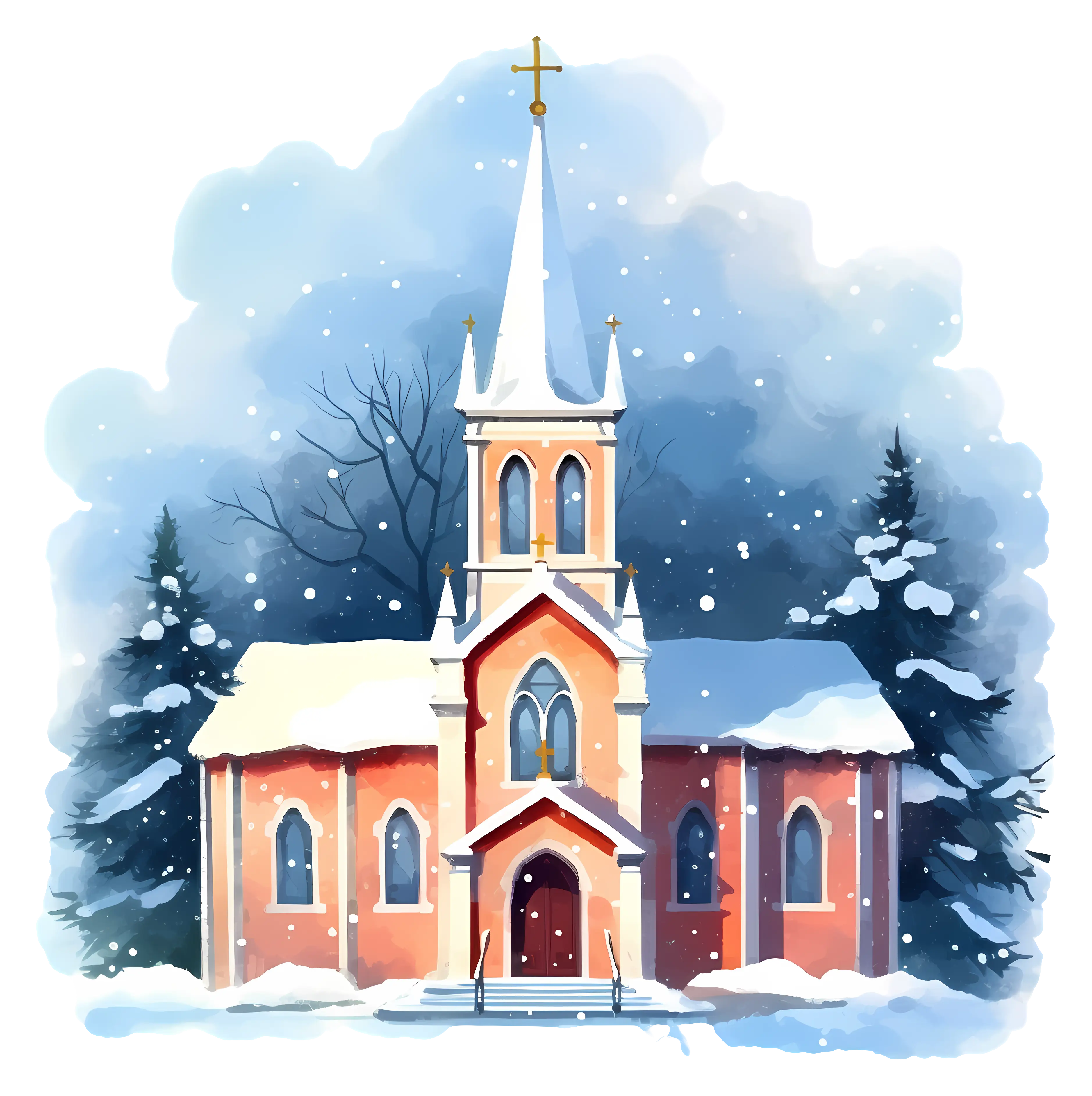 Snowy Church in a Winter Landscape