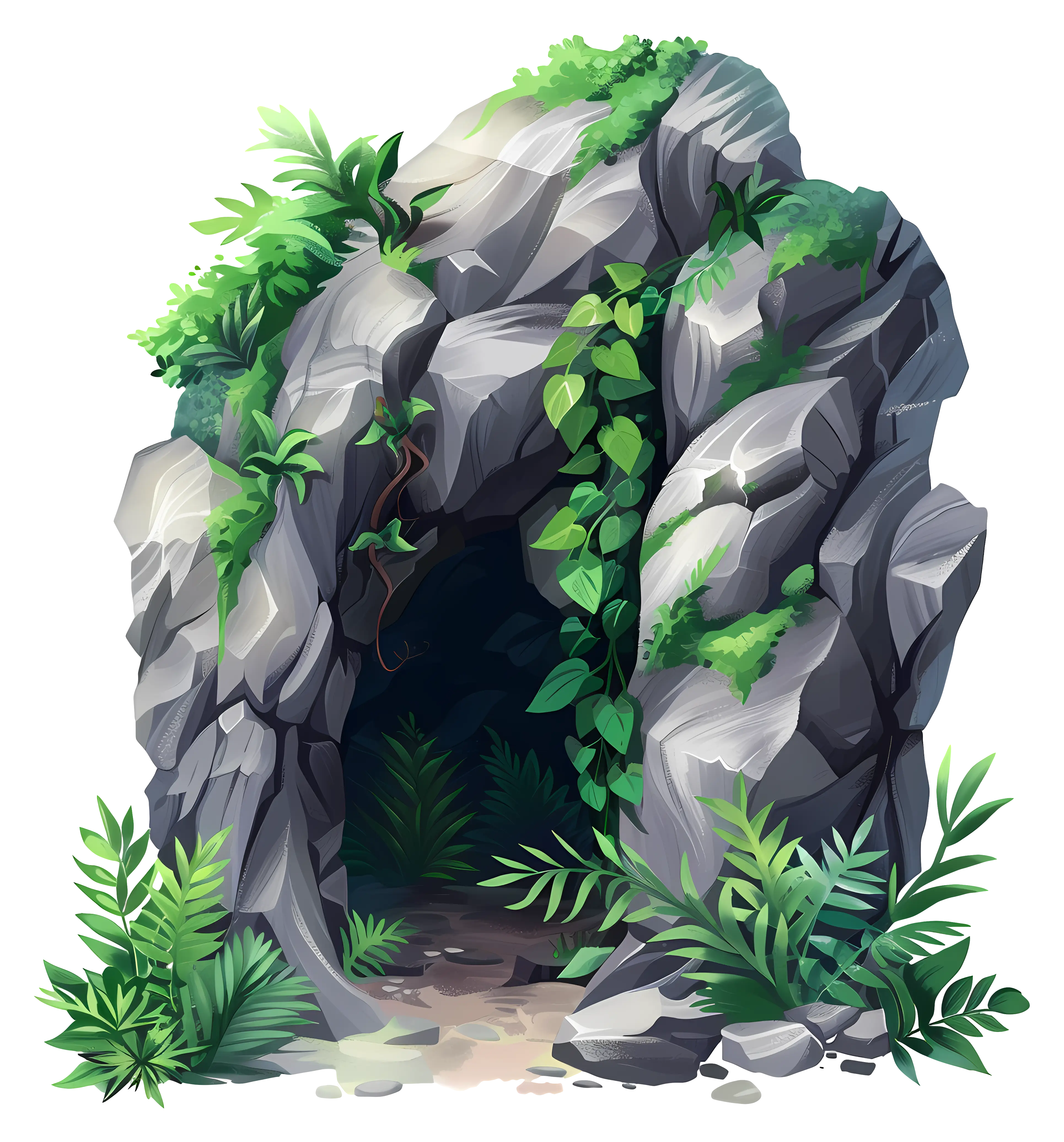 Rocky Cave with Greenery