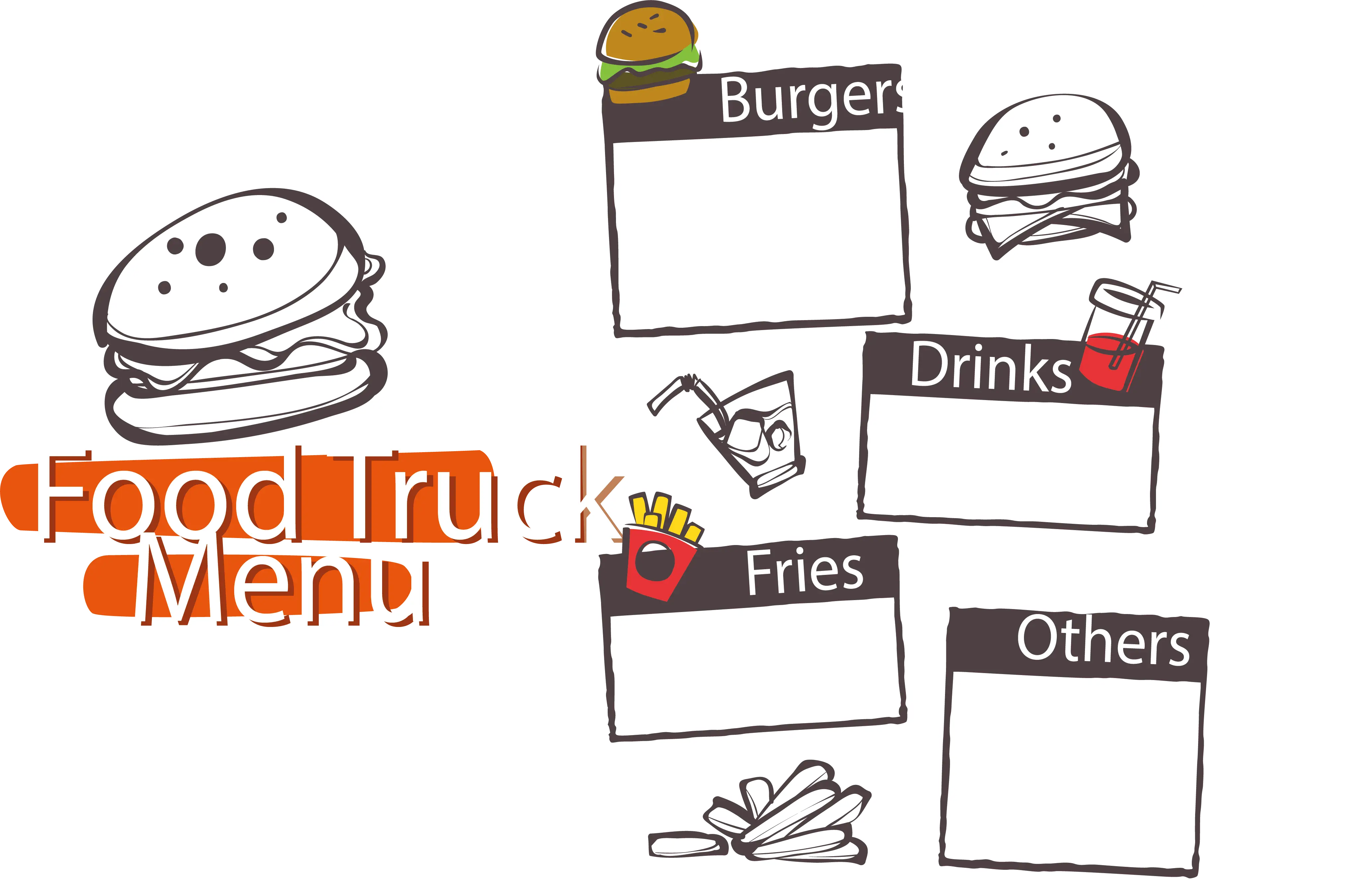 Food Truck Menu with Burger and Drinks
