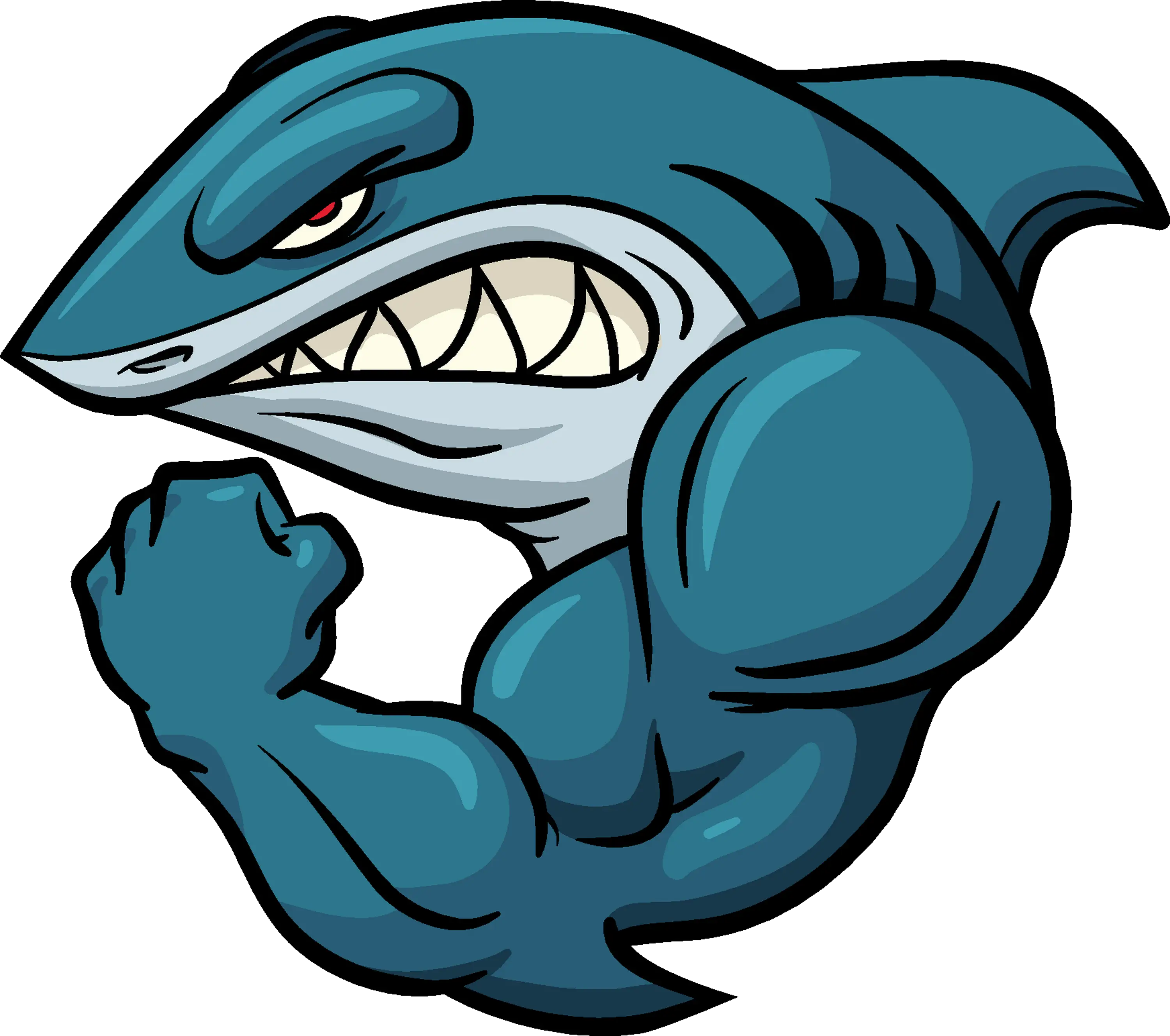 Muscular Shark Cartoon Illustration