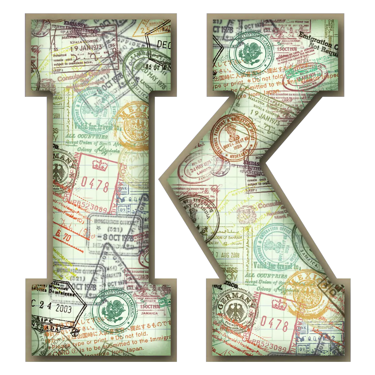 Letter K with Passport Stamps