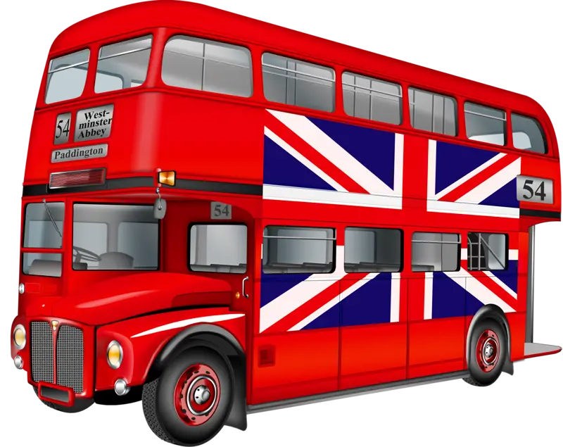Red Double-Decker Bus with British Flag Design