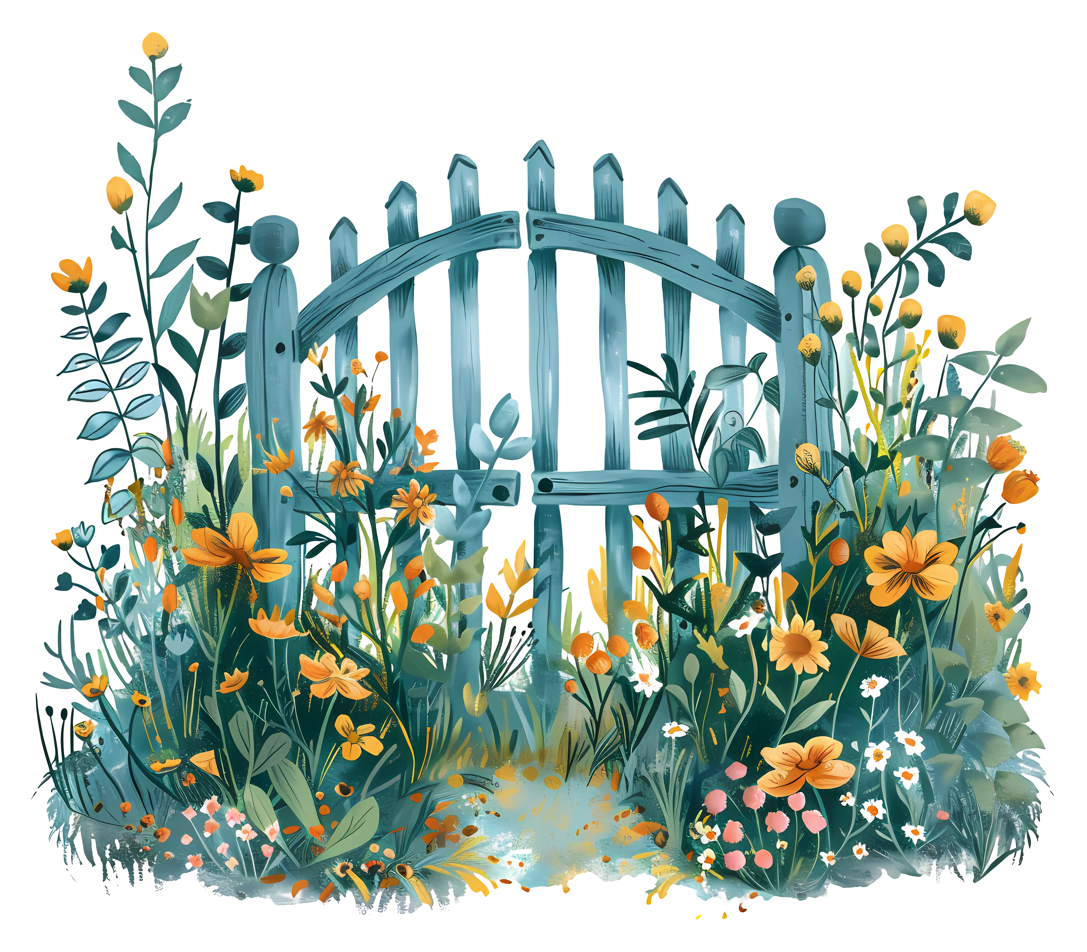 Charming Garden Gate Surrounded by Flowers