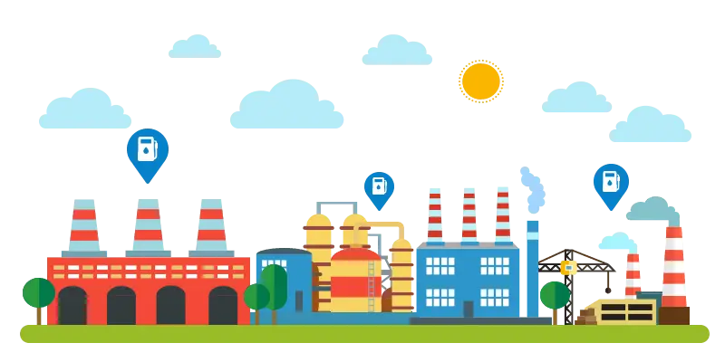 Colorful Factory Illustration with Industrial Buildings and Smokestacks