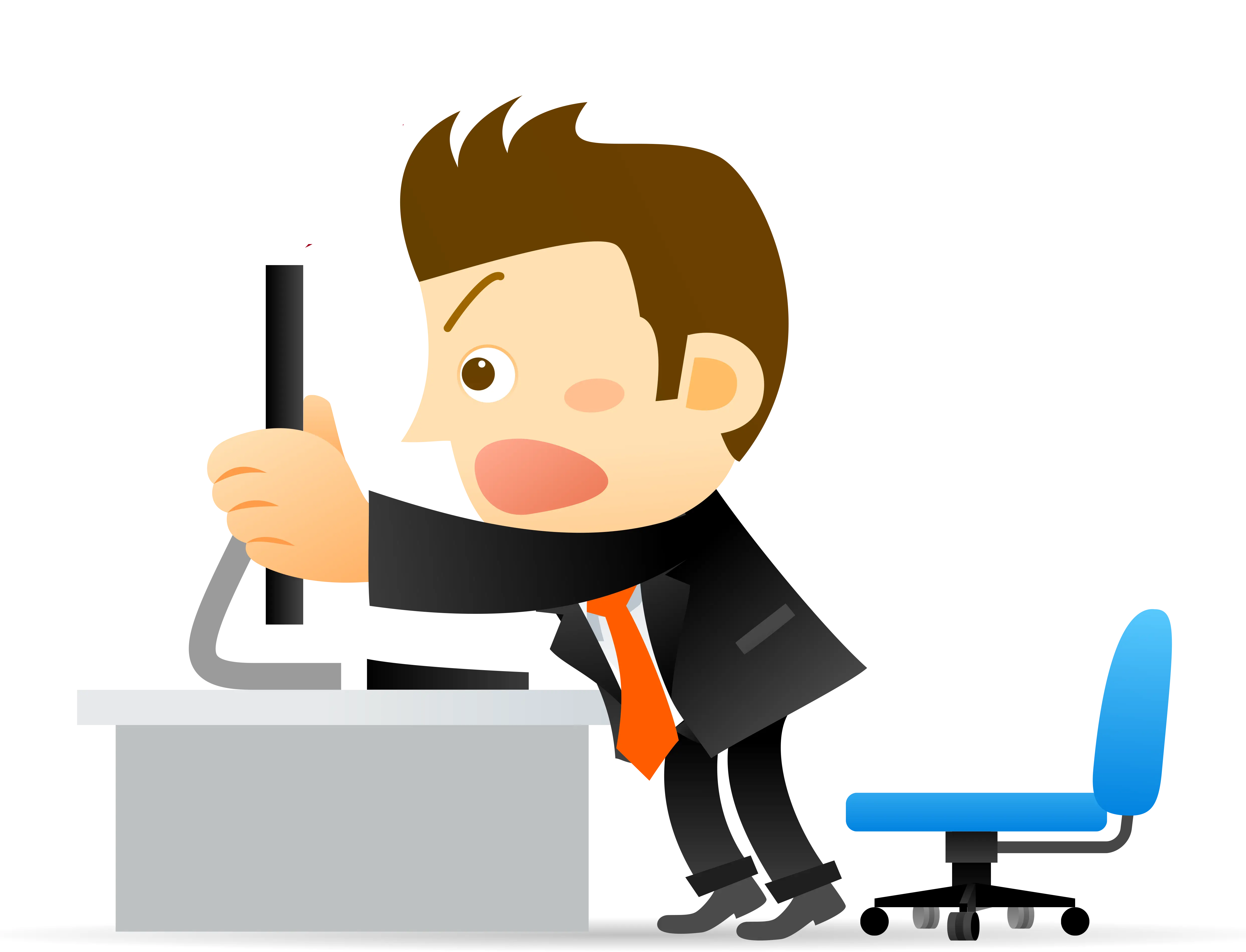 Cartoon Man Working on Computer
