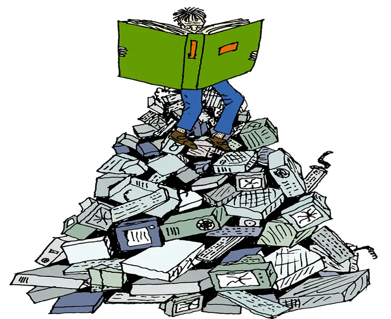 Person Reading Book on a Pile of Books