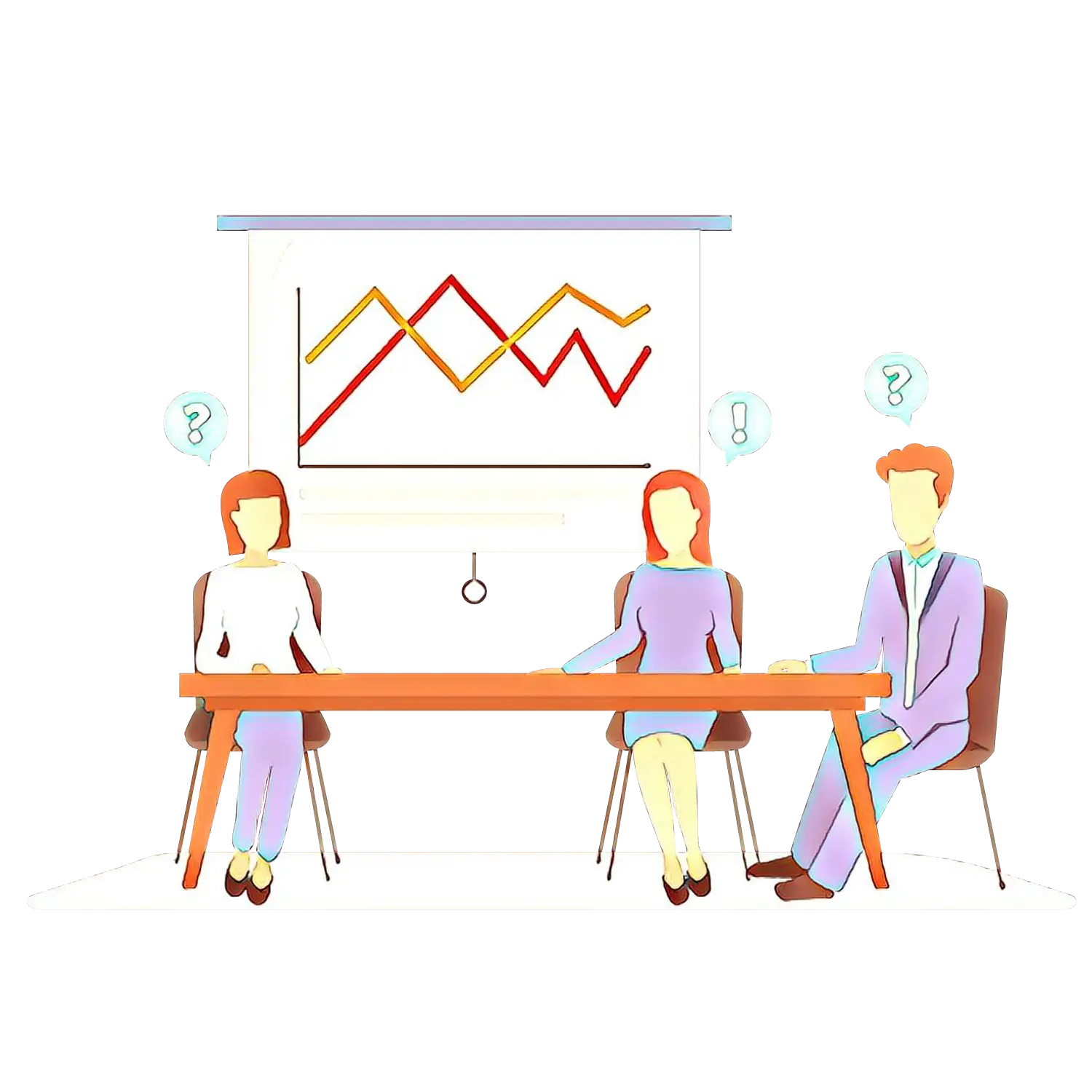 Team Discussion with Chart Analysis Illustration
