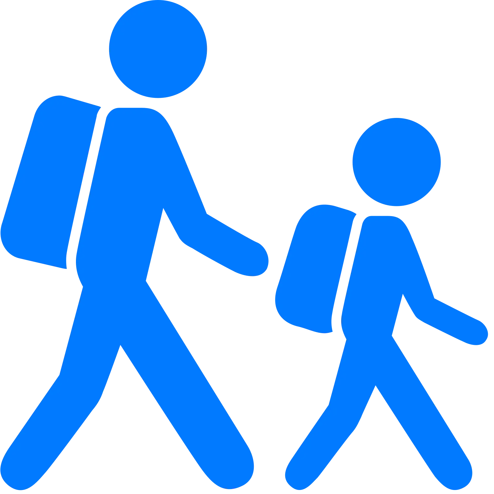 Blue Pedestrian Icon with Backpacks