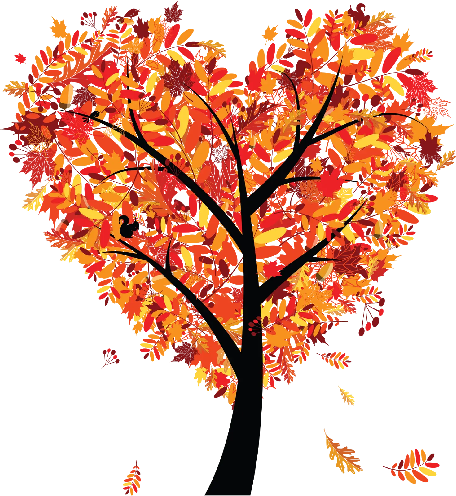 Heart-Shaped Autumn Tree with Colorful Leaves