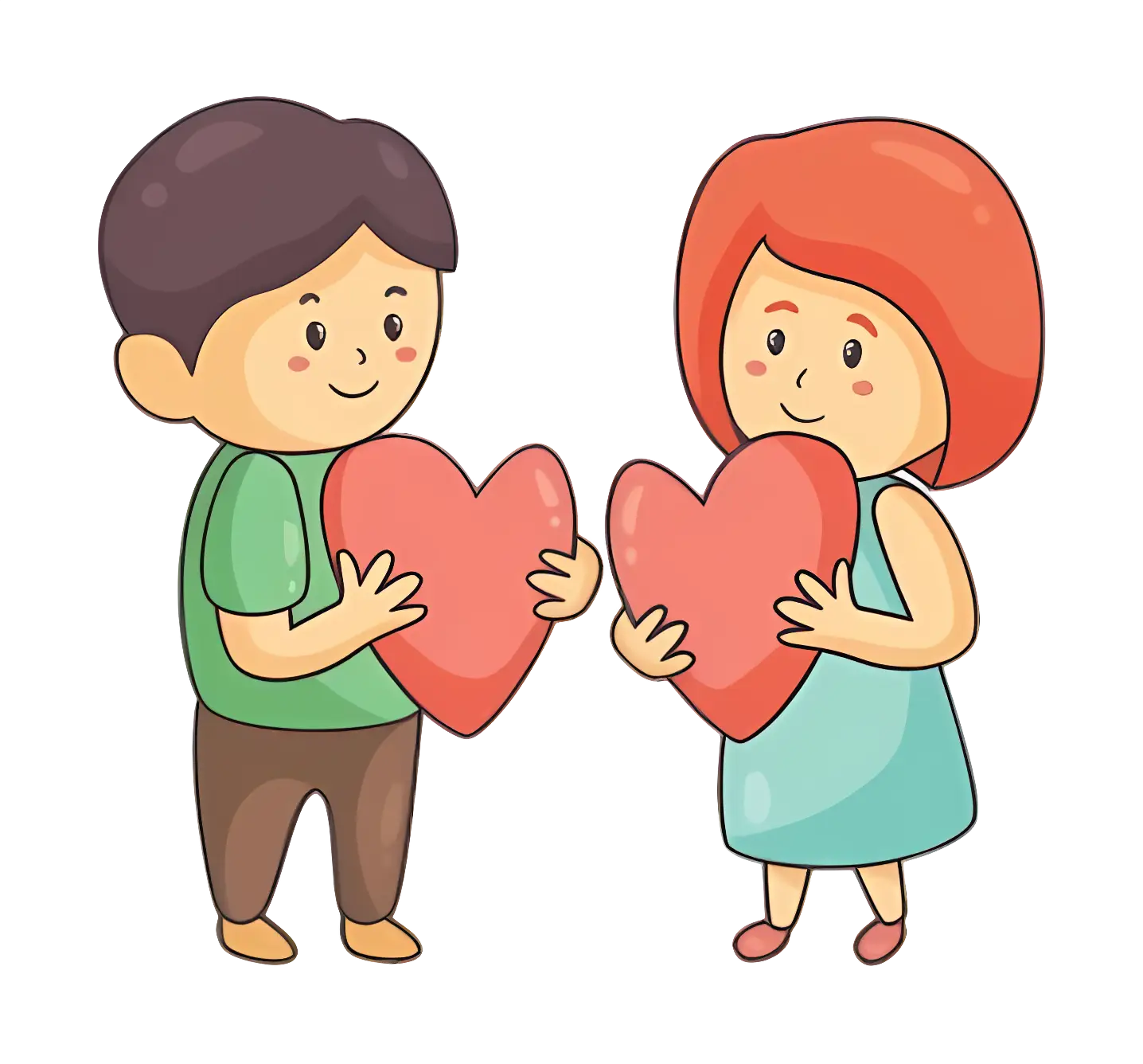 Cute Boy and Girl Sharing Hearts Illustration