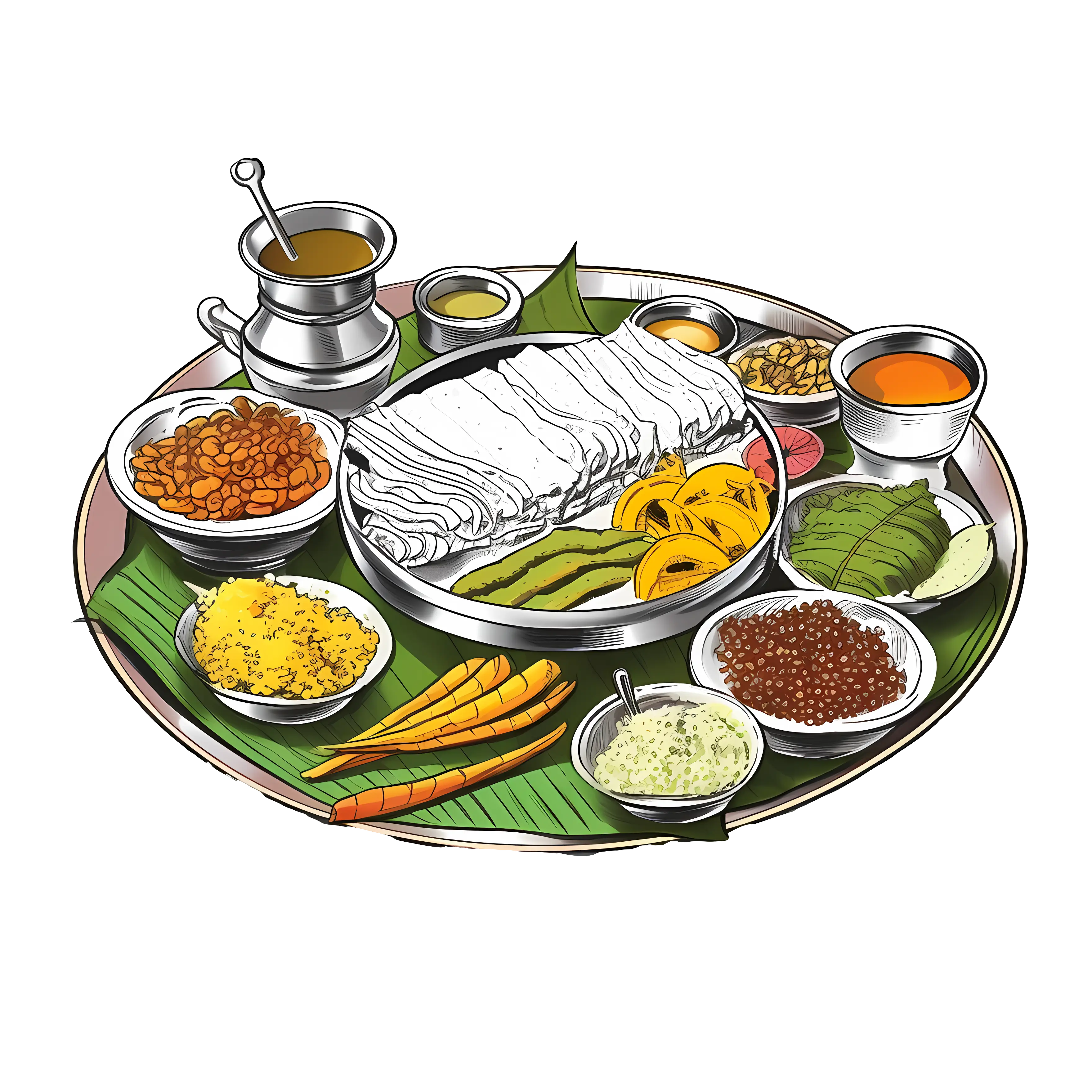 Traditional Indian Meal on Banana Leaf