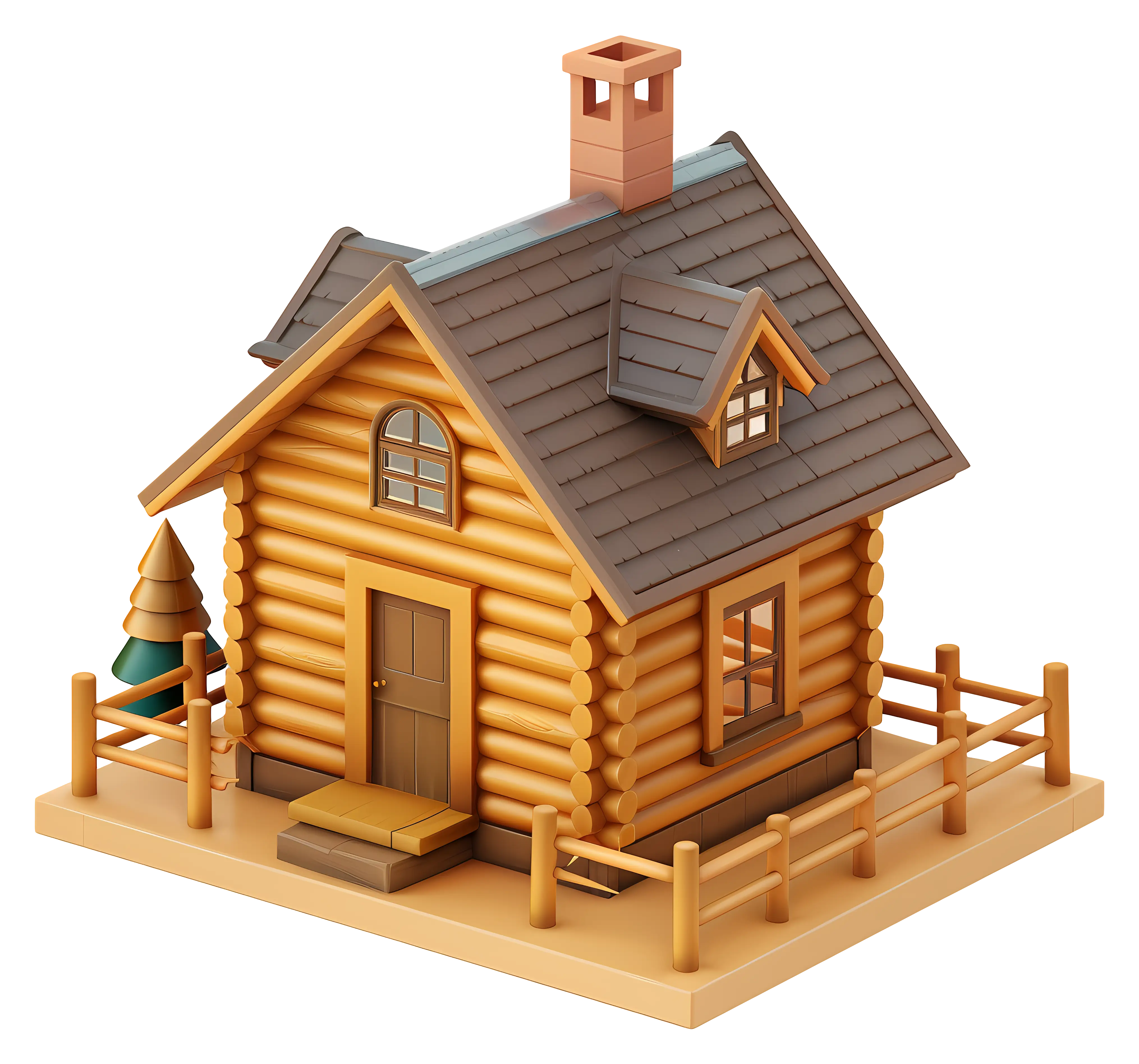 Miniature Wooden Log Cabin with Fence