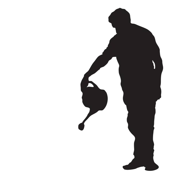 Silhouette of a Gardener Watering Plants