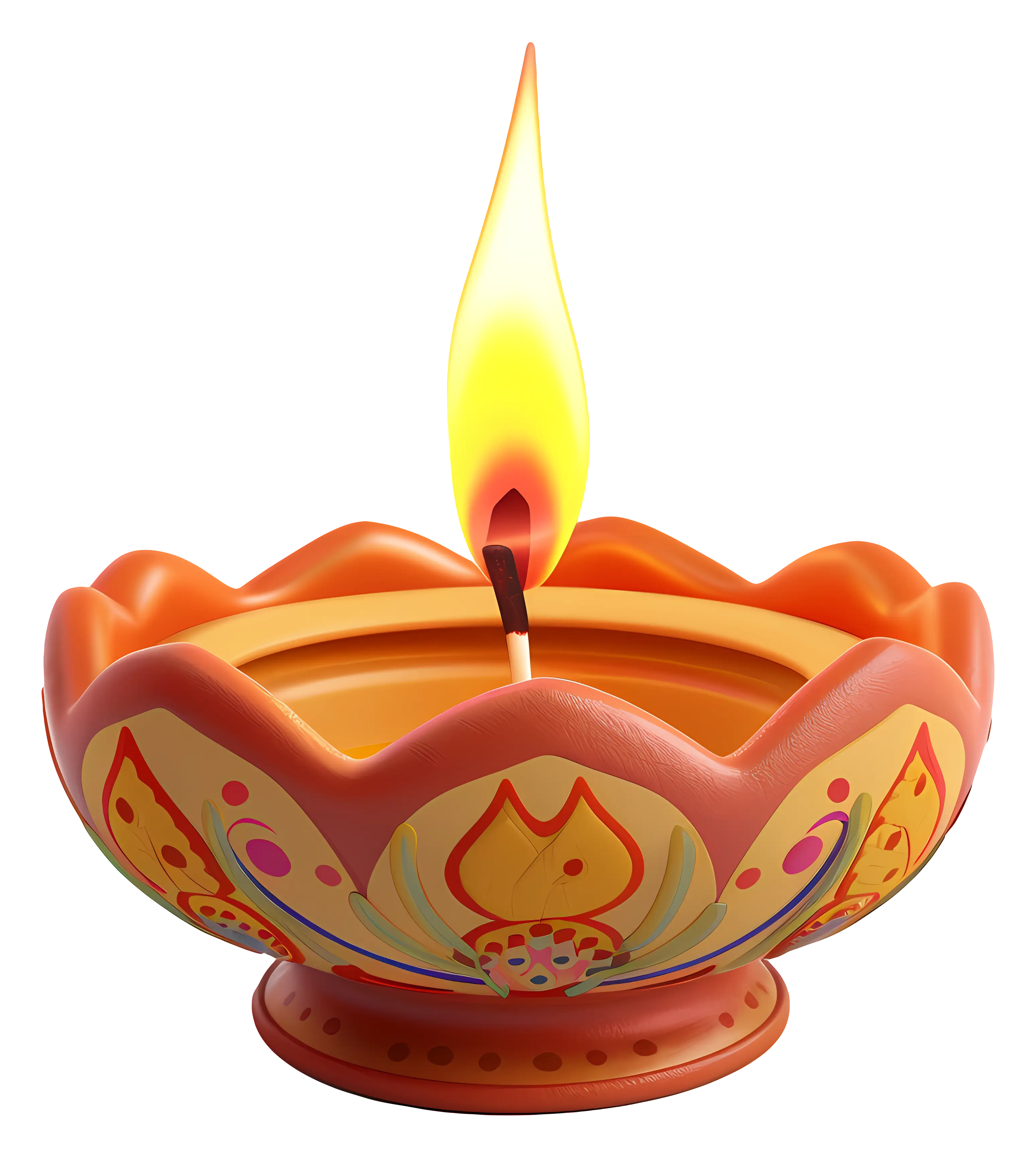 Decorative Diya Lamp with Lit Flame for Diwali