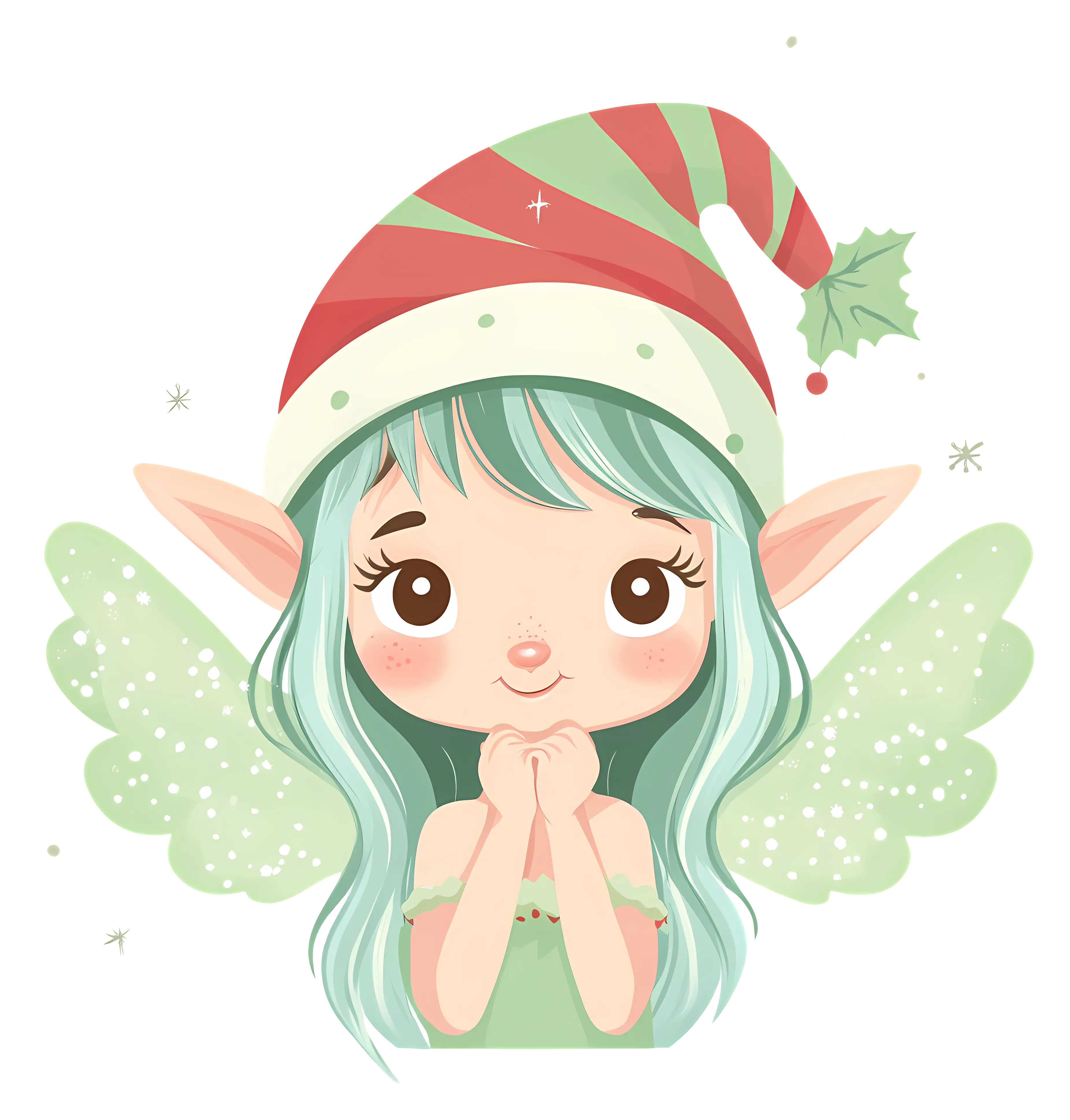 Christmas Elf Girl Character with Green Wings