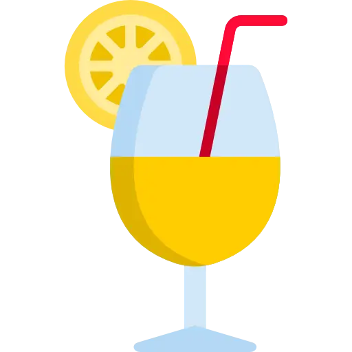 Yellow Drink in Glass with Lemon Slice and Straw