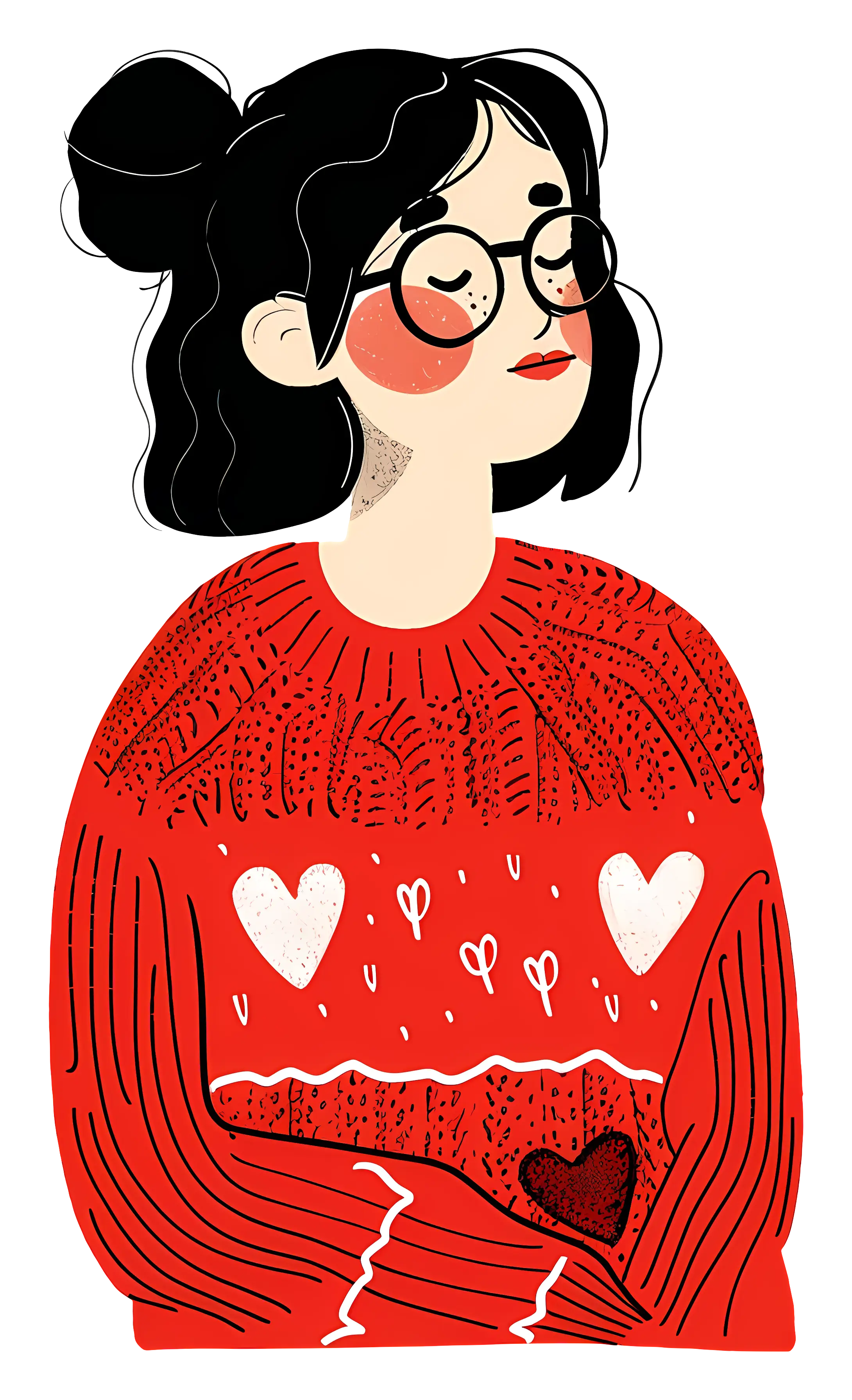 Girl in Red Sweater with Glasses