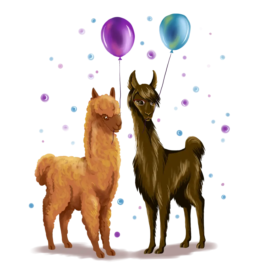 Llamas with Balloons at a Party