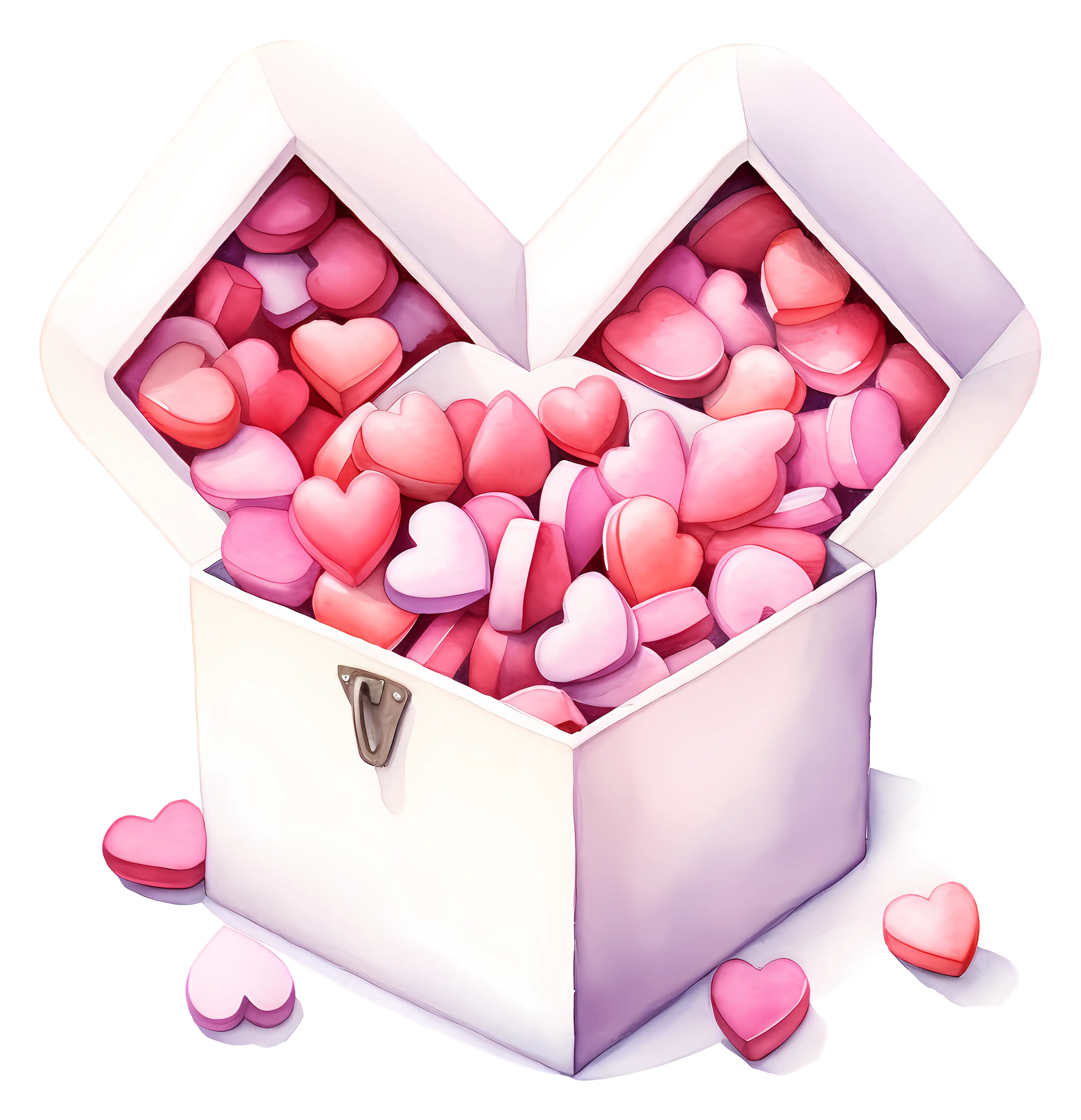 Open Box Filled with Heart Shapes for Valentine&#039;s Day