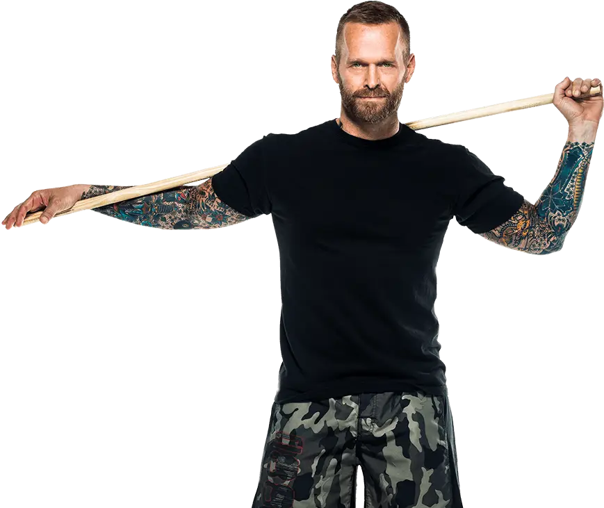Man with Stick in Camo Pants