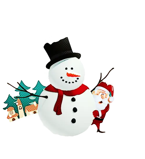 Snowman with Santa and Christmas Trees