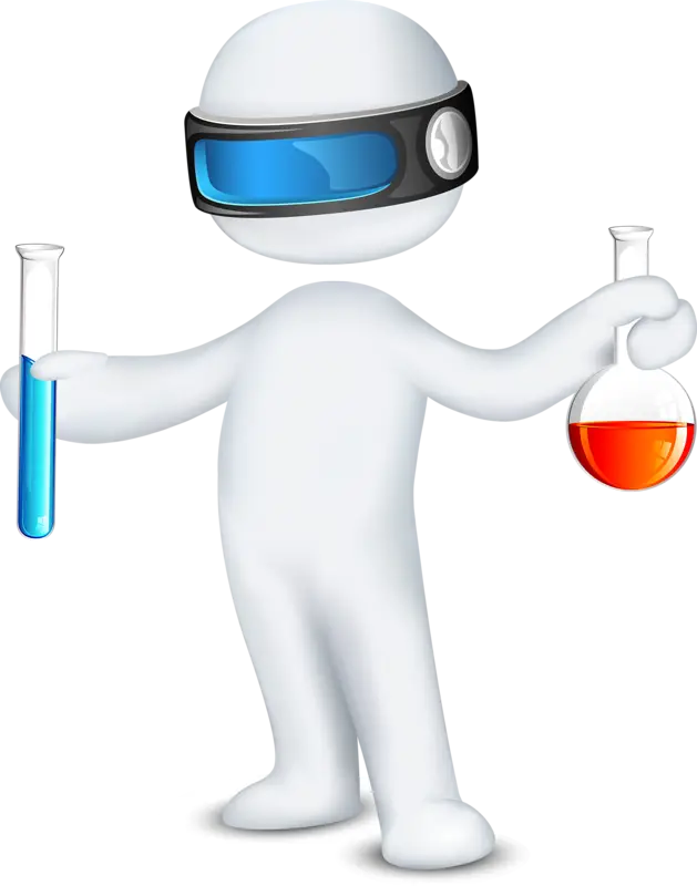 Cartoon Scientist Holding Test Tubes for Experiments