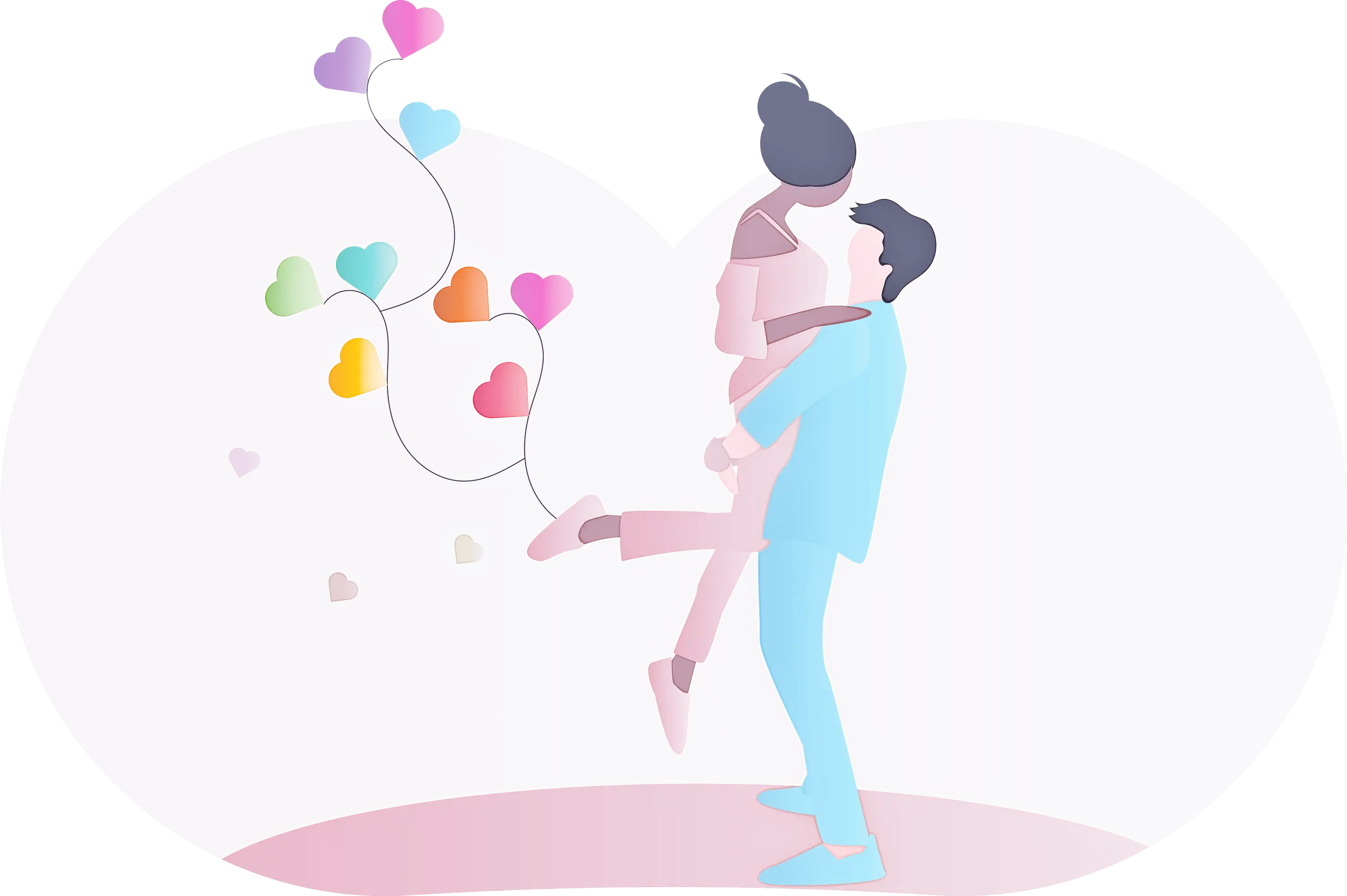 Couple with Heart Balloons Illustration
