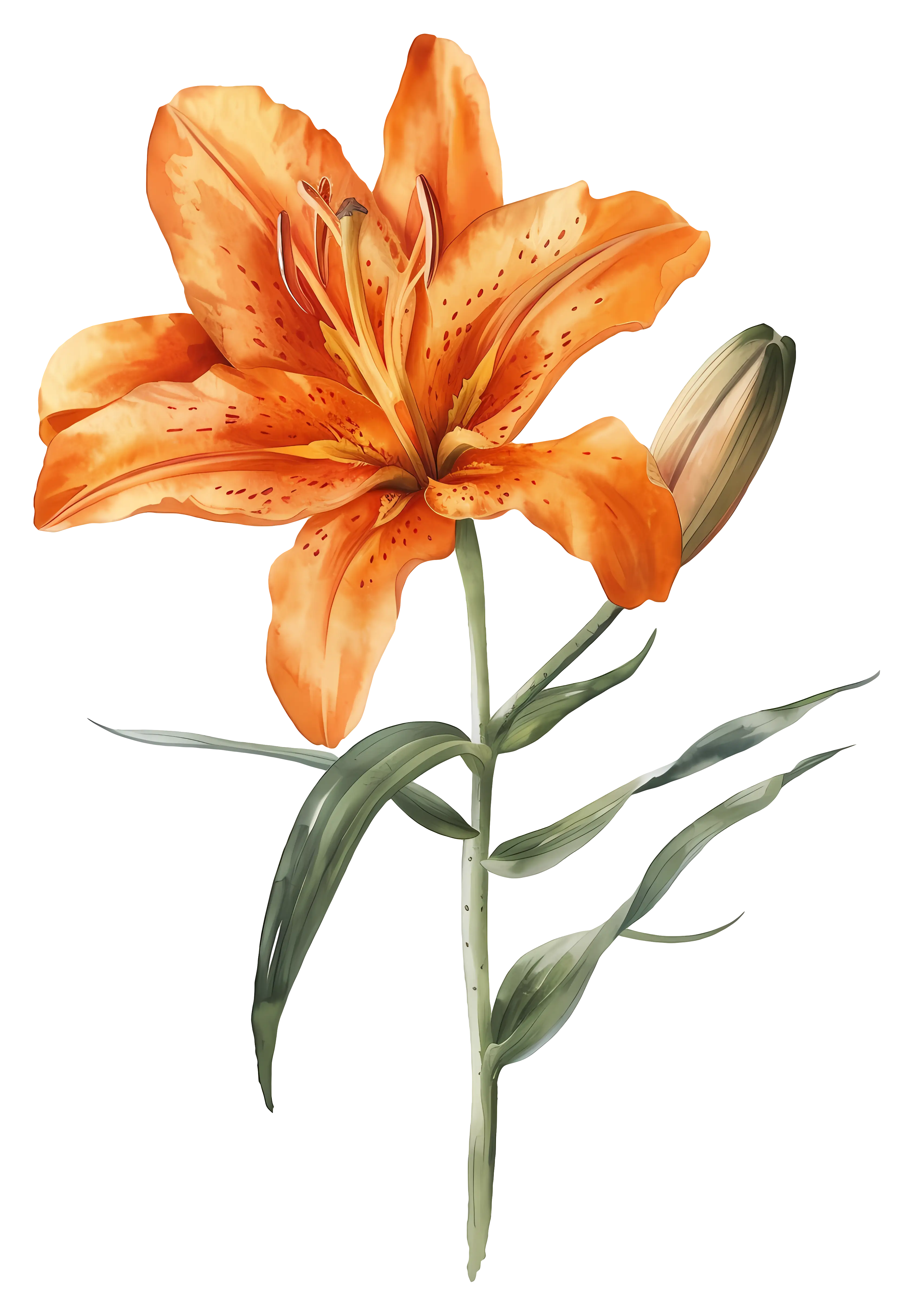 Orange Lily Flower with Green Stem