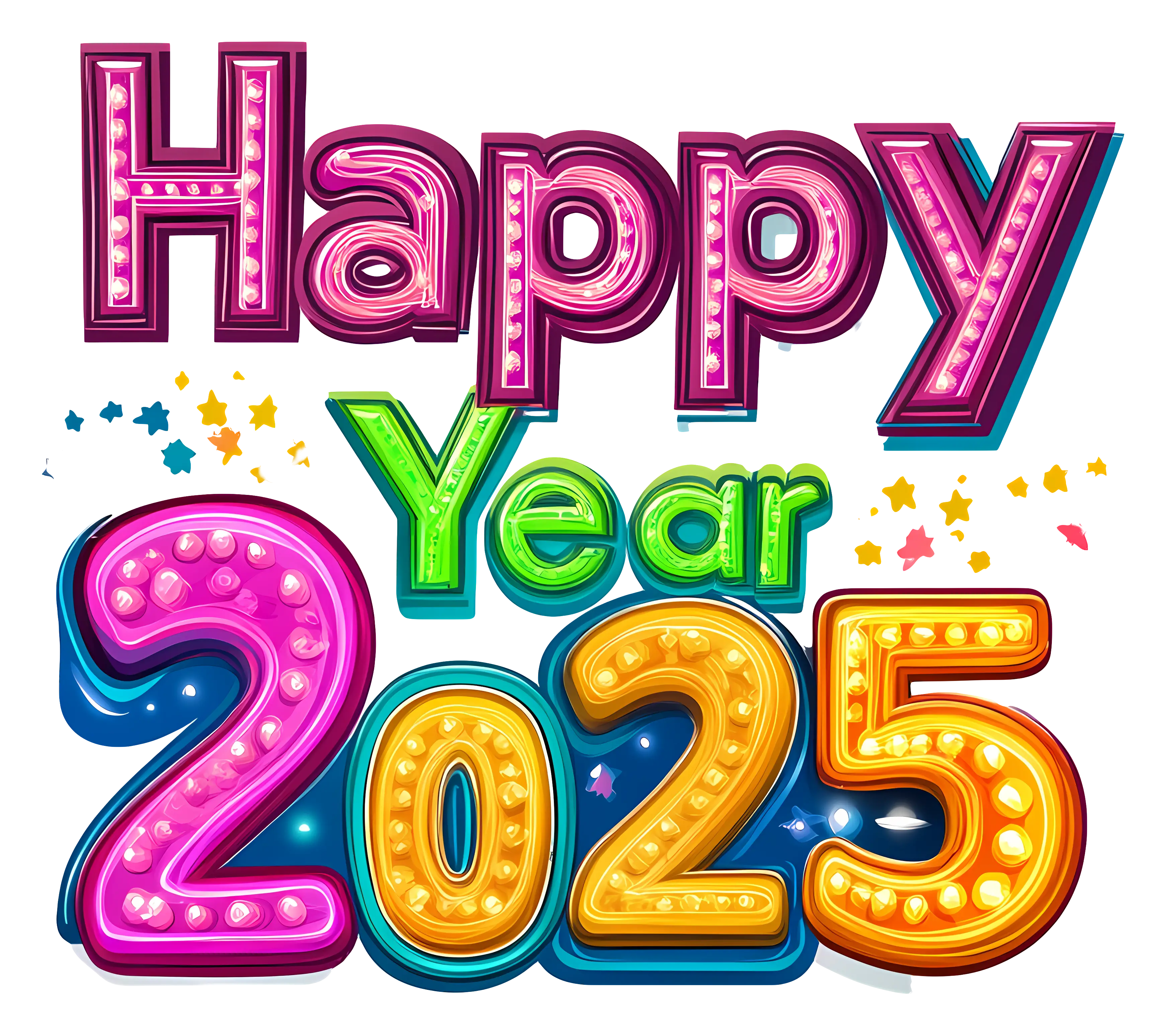 Happy Year 2025 Colorful Text