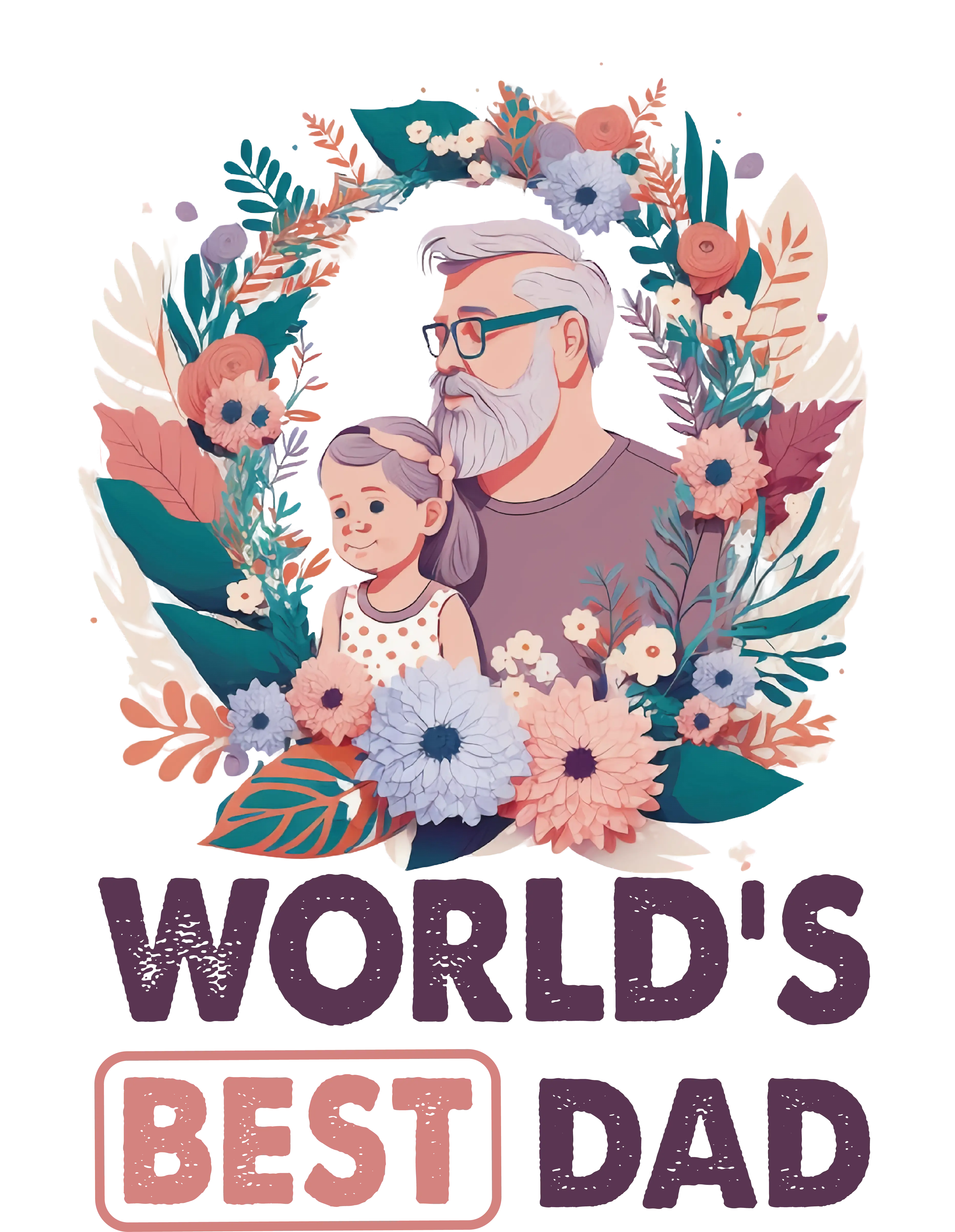 World&#039;s Best Dad Fatherâ€™s Day Illustration with Floral Wreath