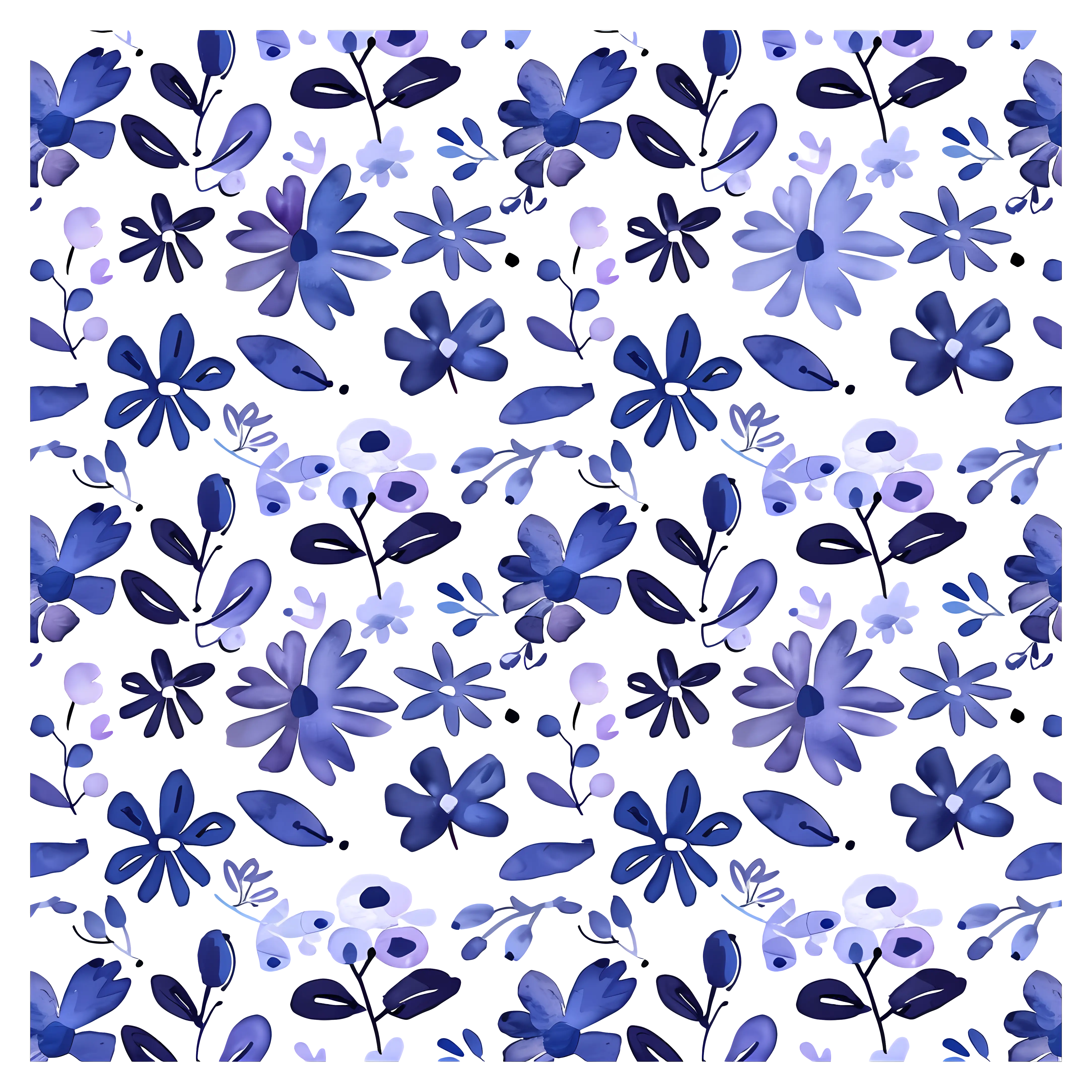 Blue Floral Watercolor Pattern