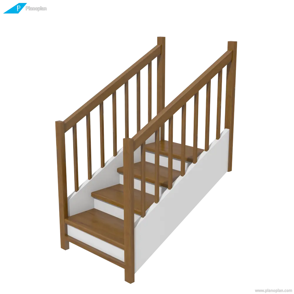 3D Model of Wooden Stairs with Railings