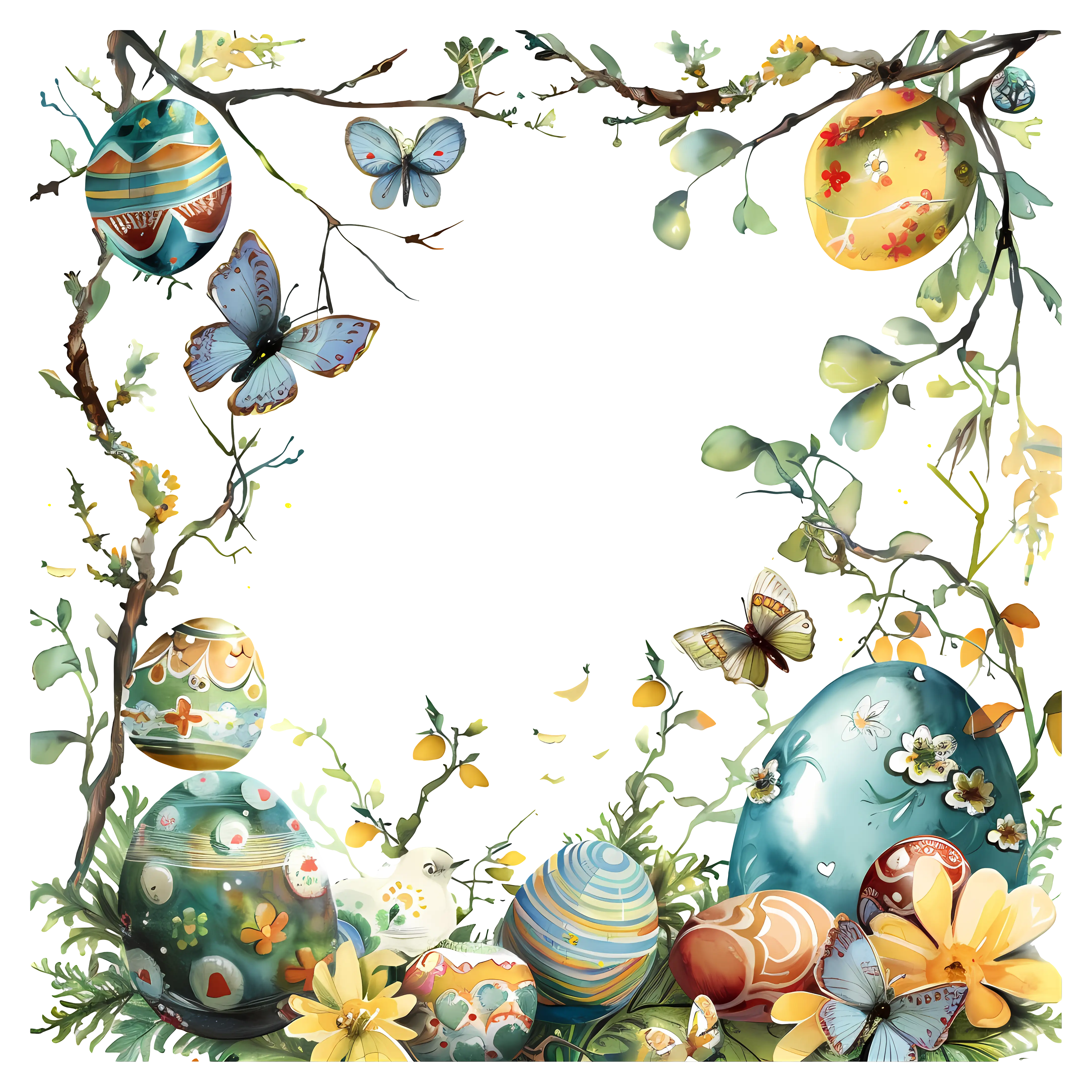 Easter-Themed Frame with Eggs and Butterflies
