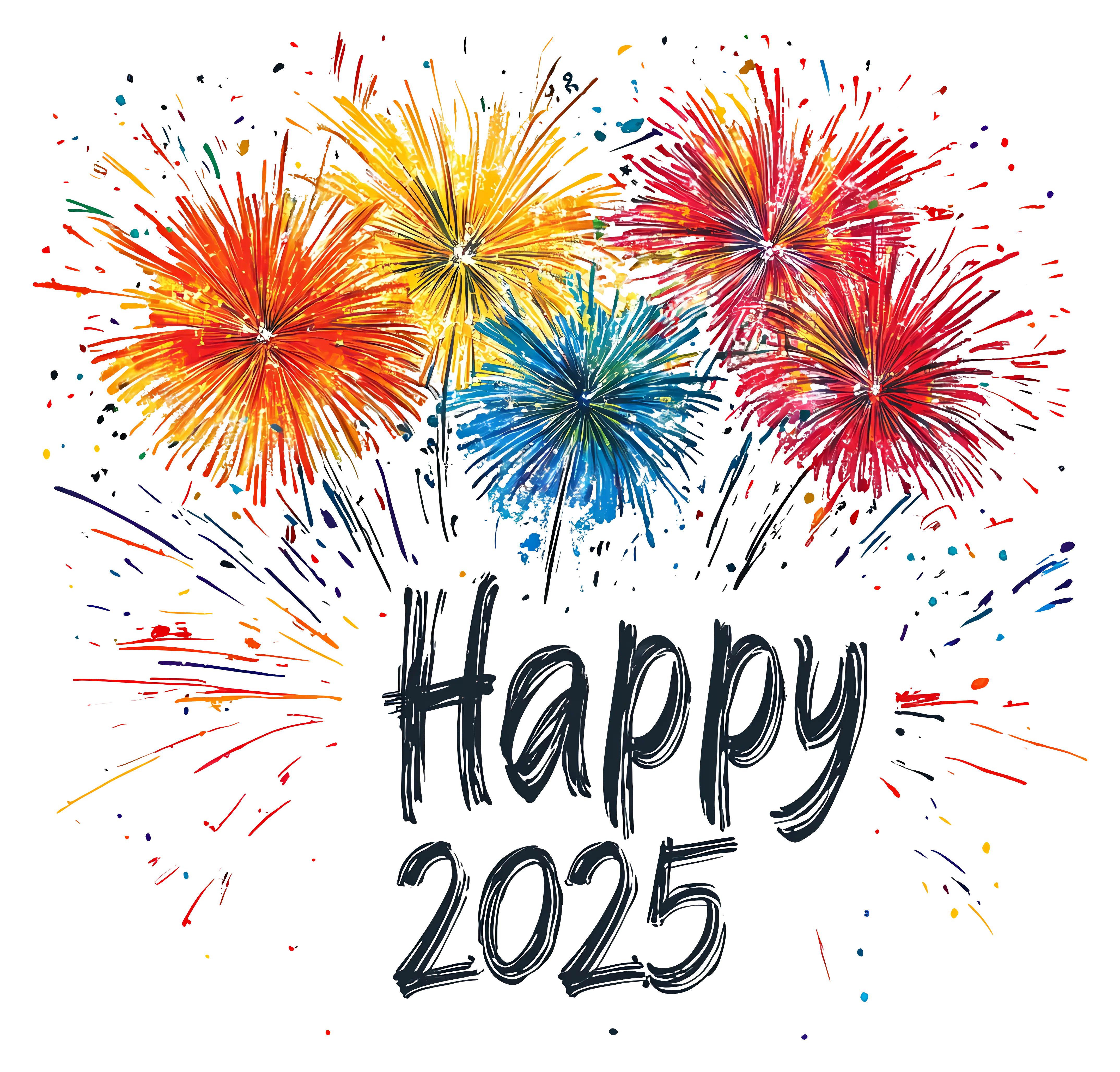 Colorful 2025 Celebration with Fireworks