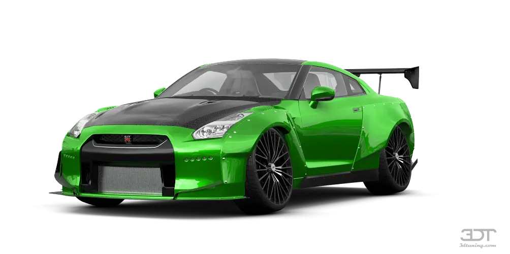 Green Sports Car with Black Hood and Spoiler
