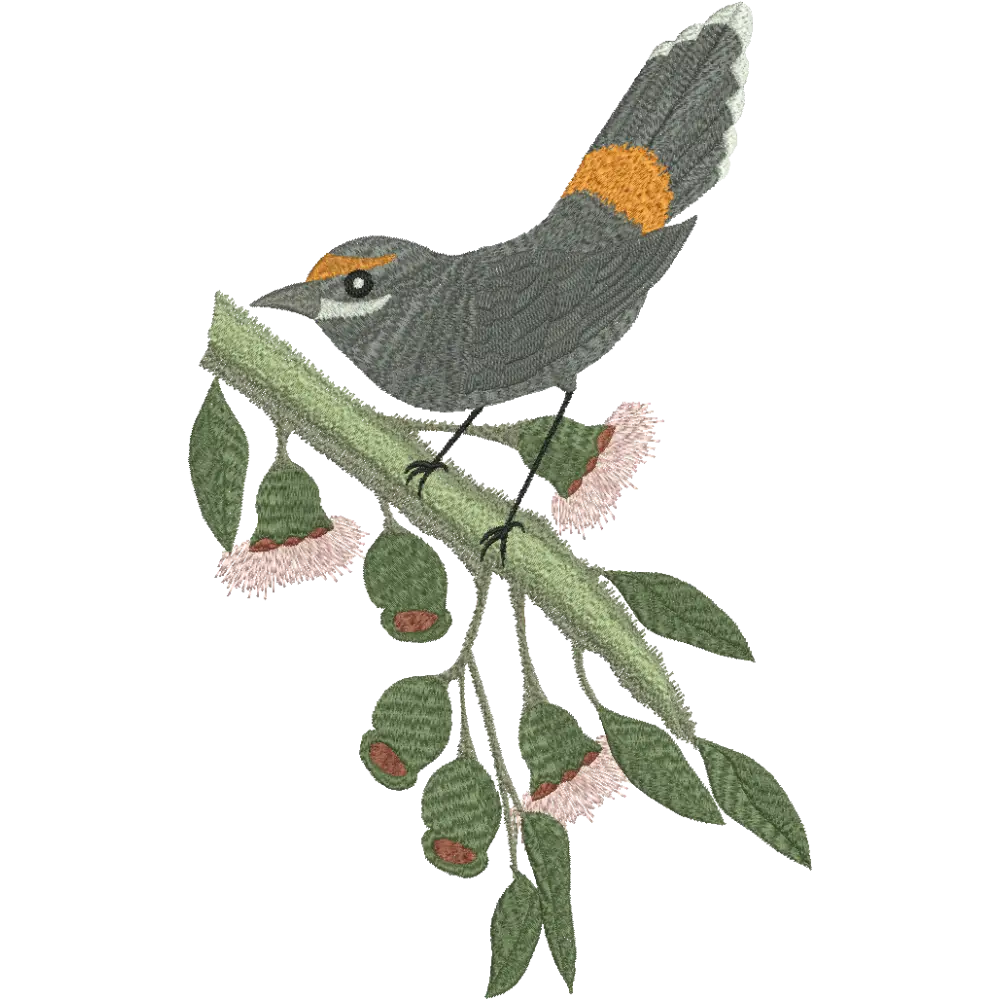 Bird on Branch Embroidered Pattern
