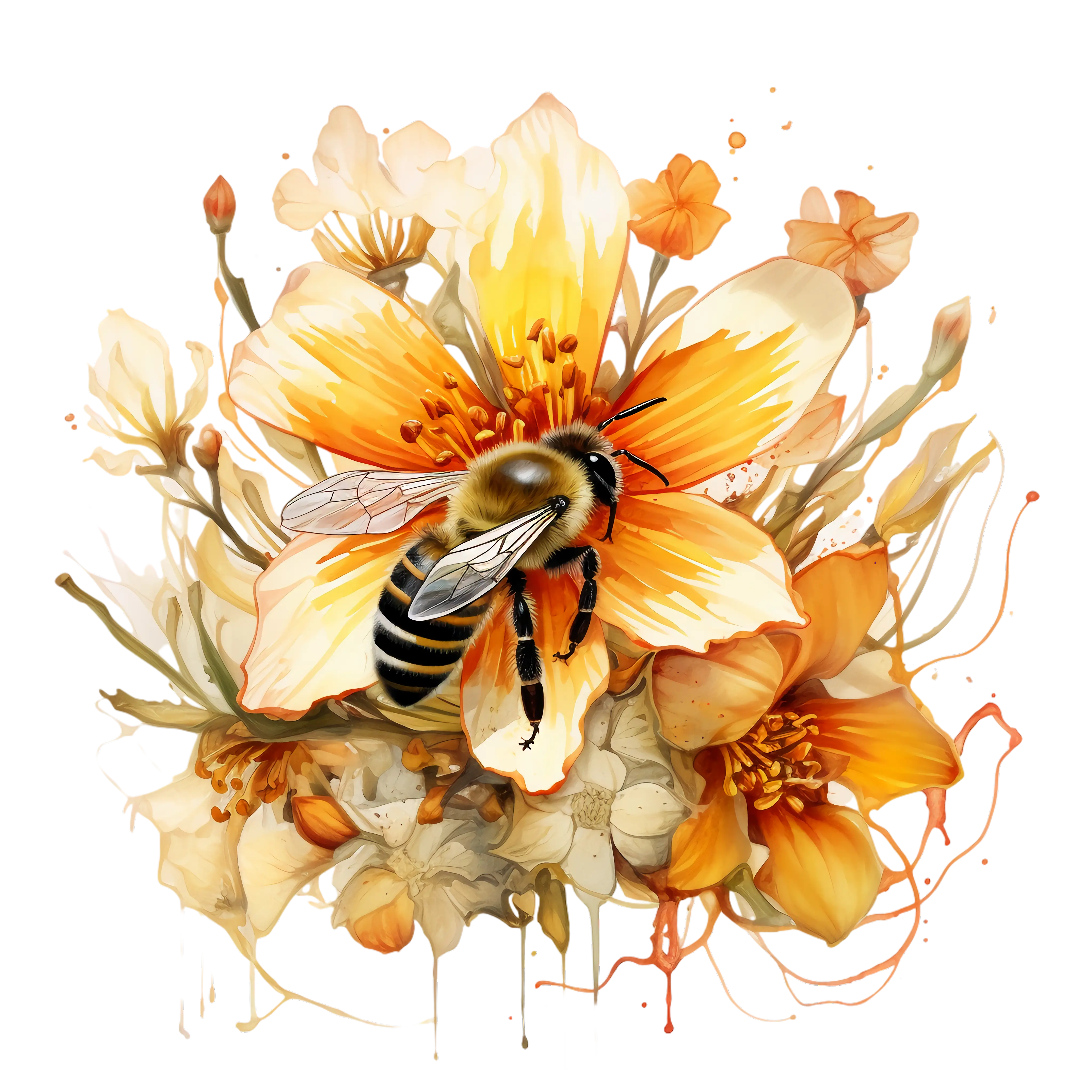 Bee Resting on Vibrant Orange Flowers