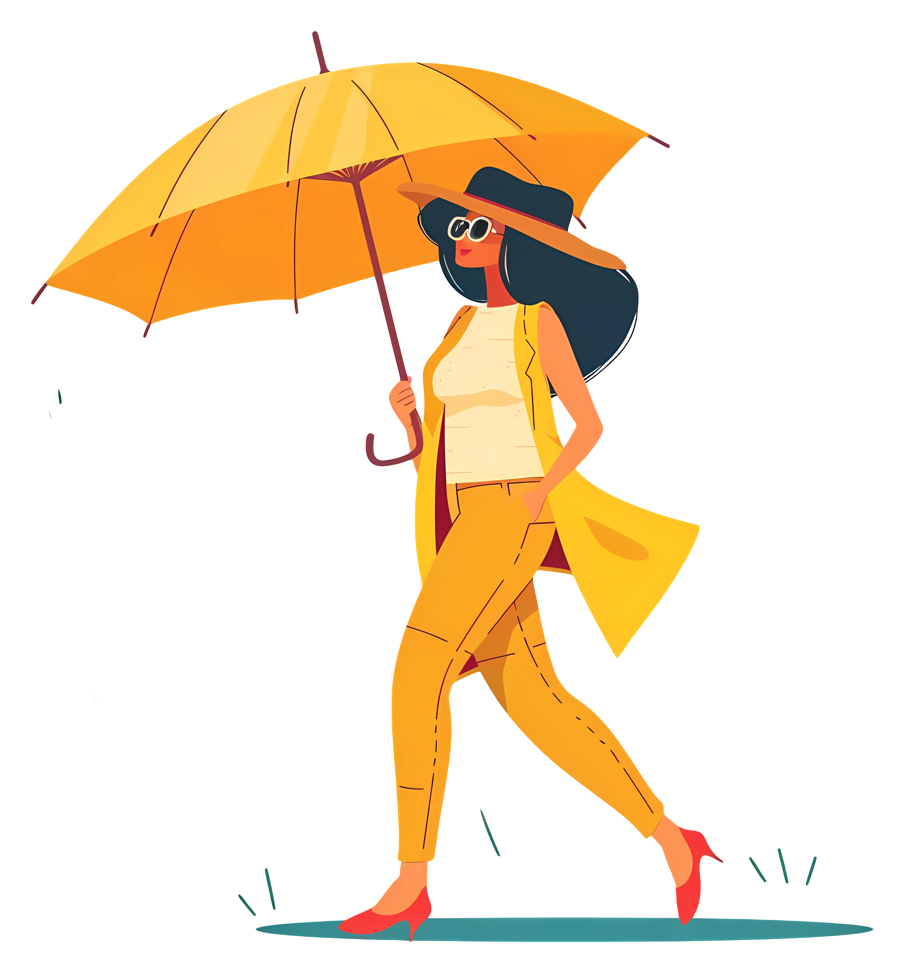 Stylish Woman Walking with Yellow Umbrella