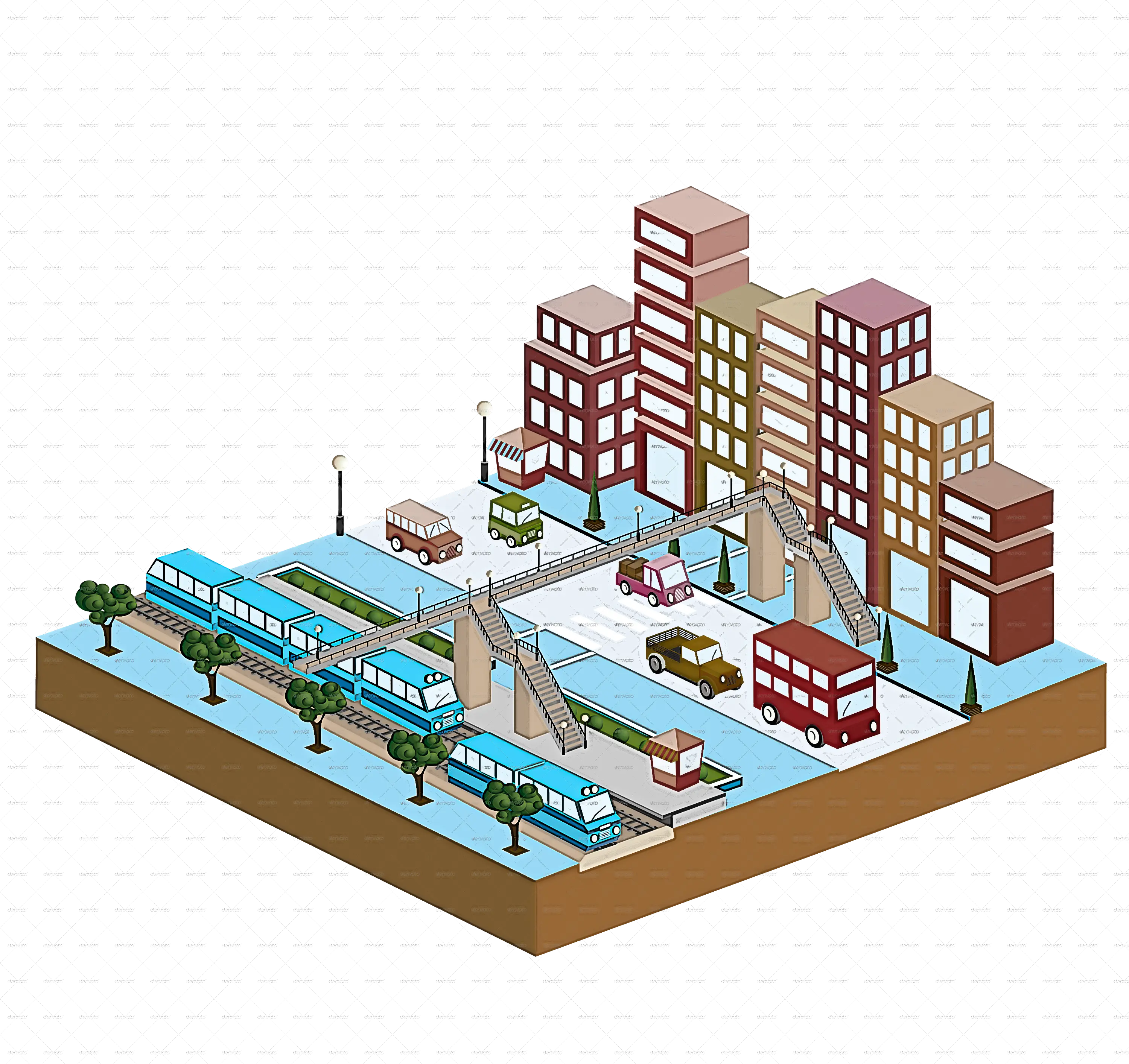 Urban City Isometric Design with Buildings and Transport