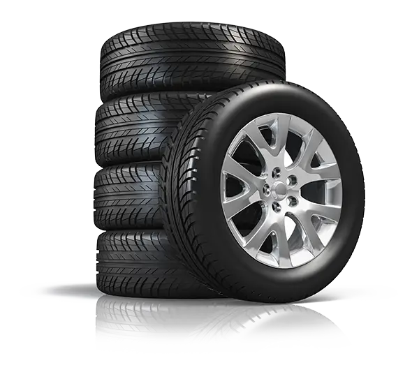 Stack of Car Tires with Wheel Display