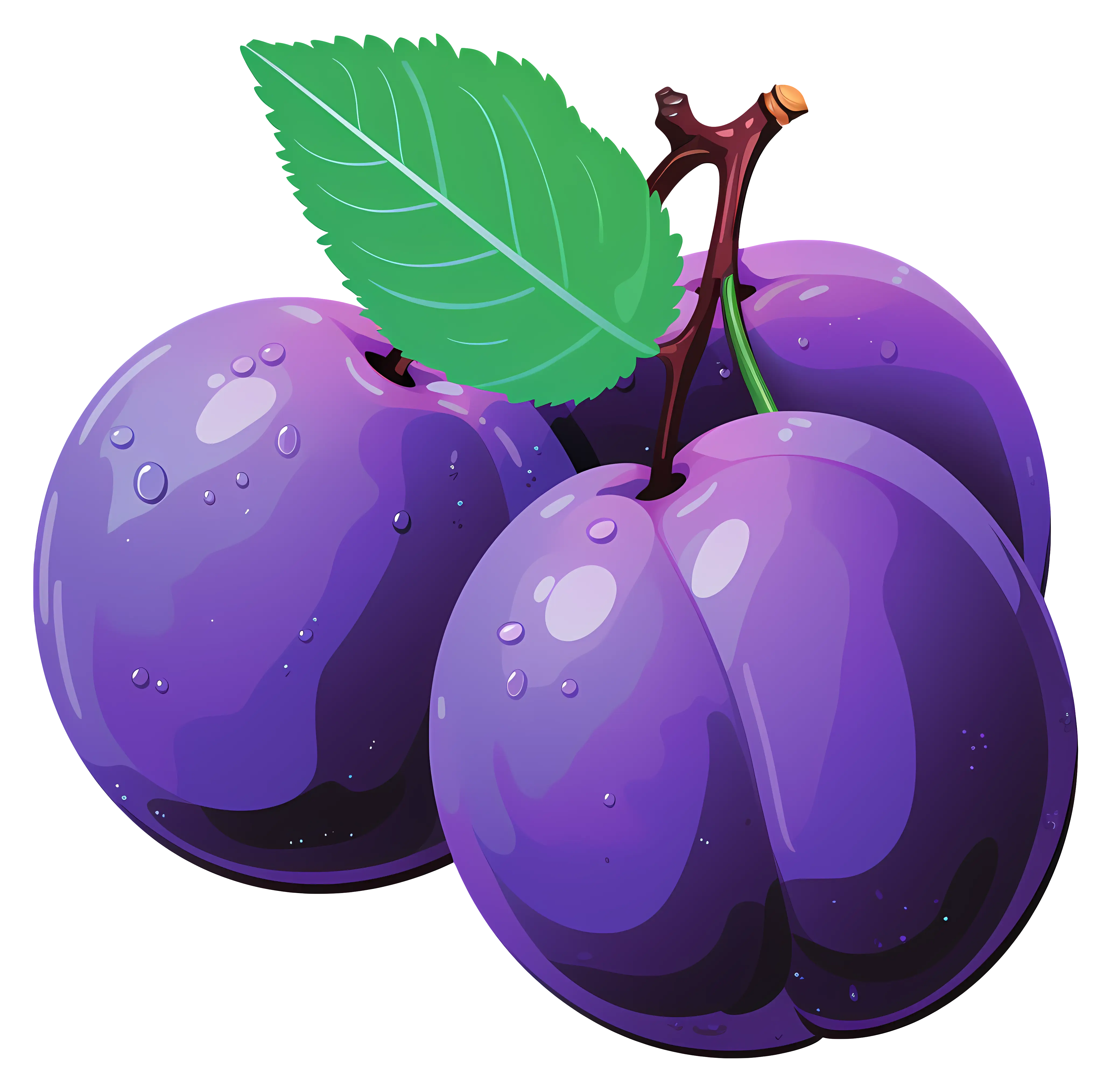 Cluster of Purple Plums with Green Leaves