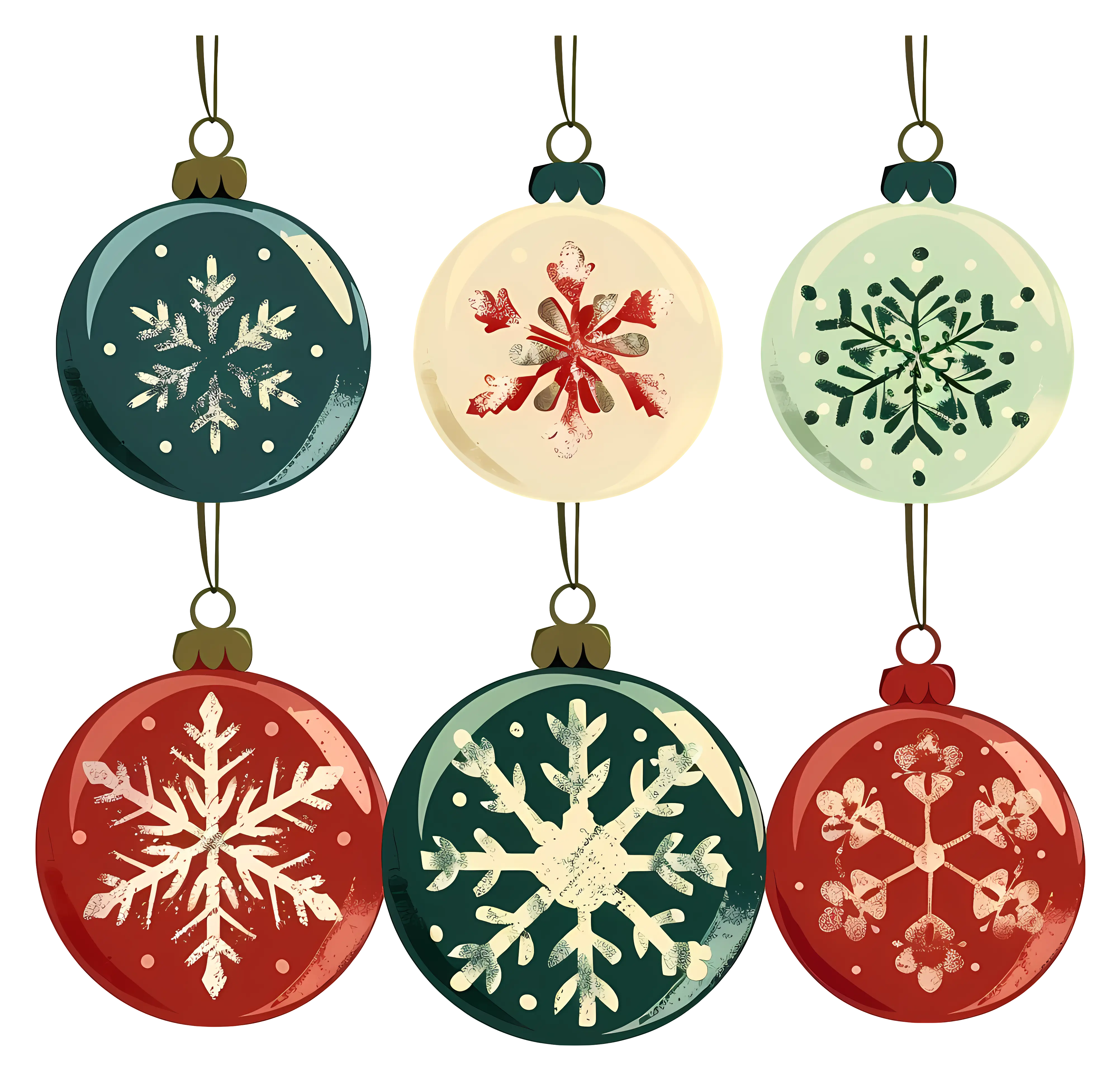Set of Christmas Tree Ornaments with Snowflake Designs