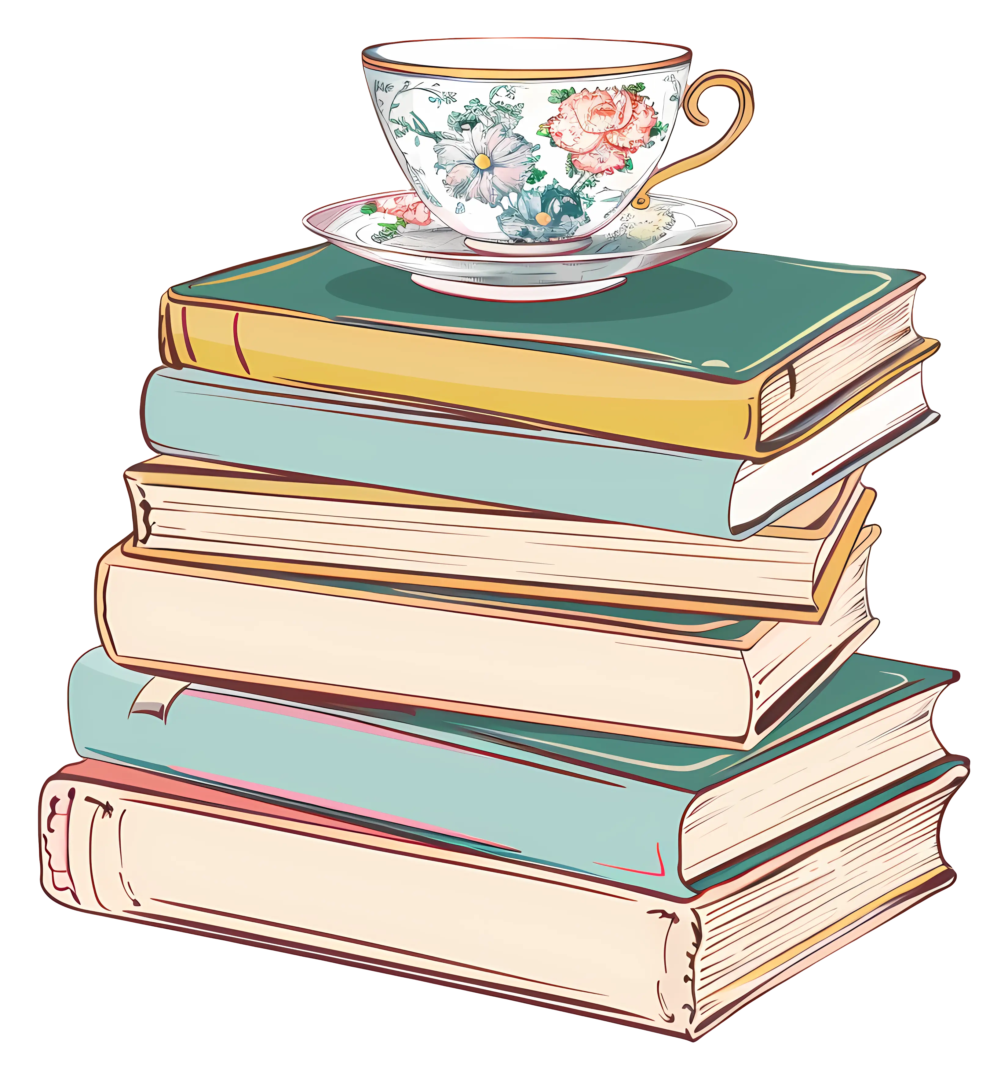 Teacup on Stack of Books Illustration