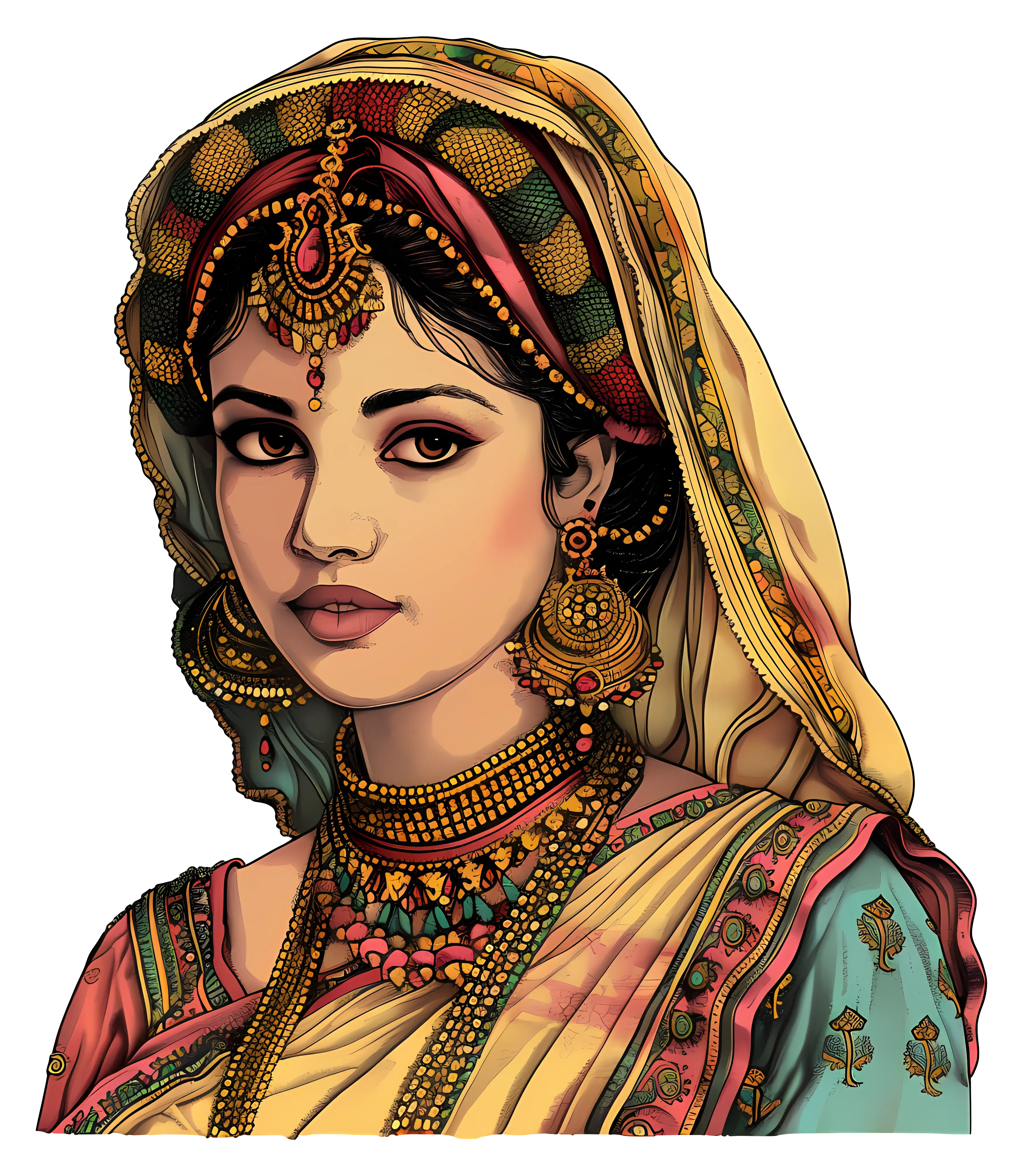 Traditional Woman in Sari and Jewelry