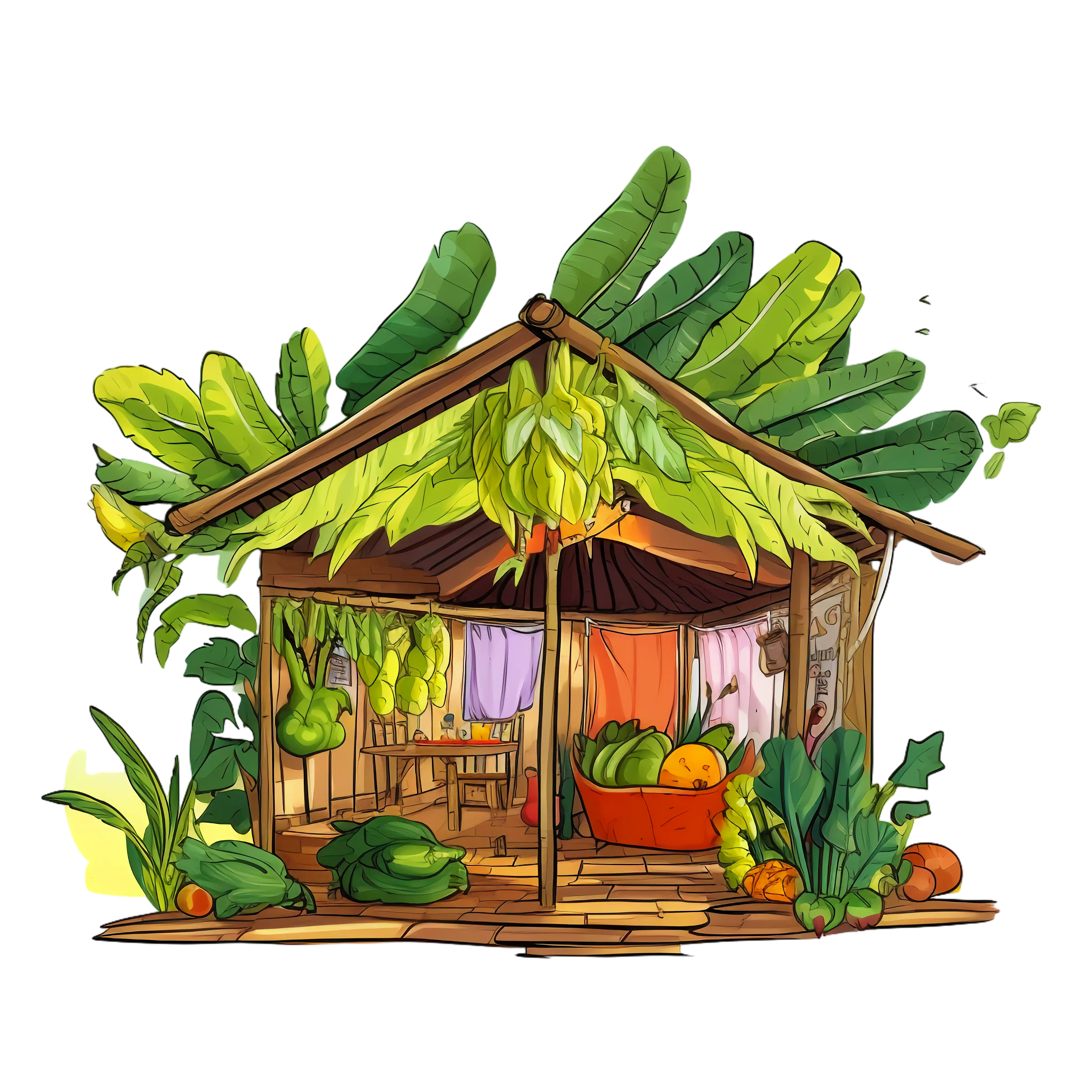 Rustic House Surrounded by Vegetables